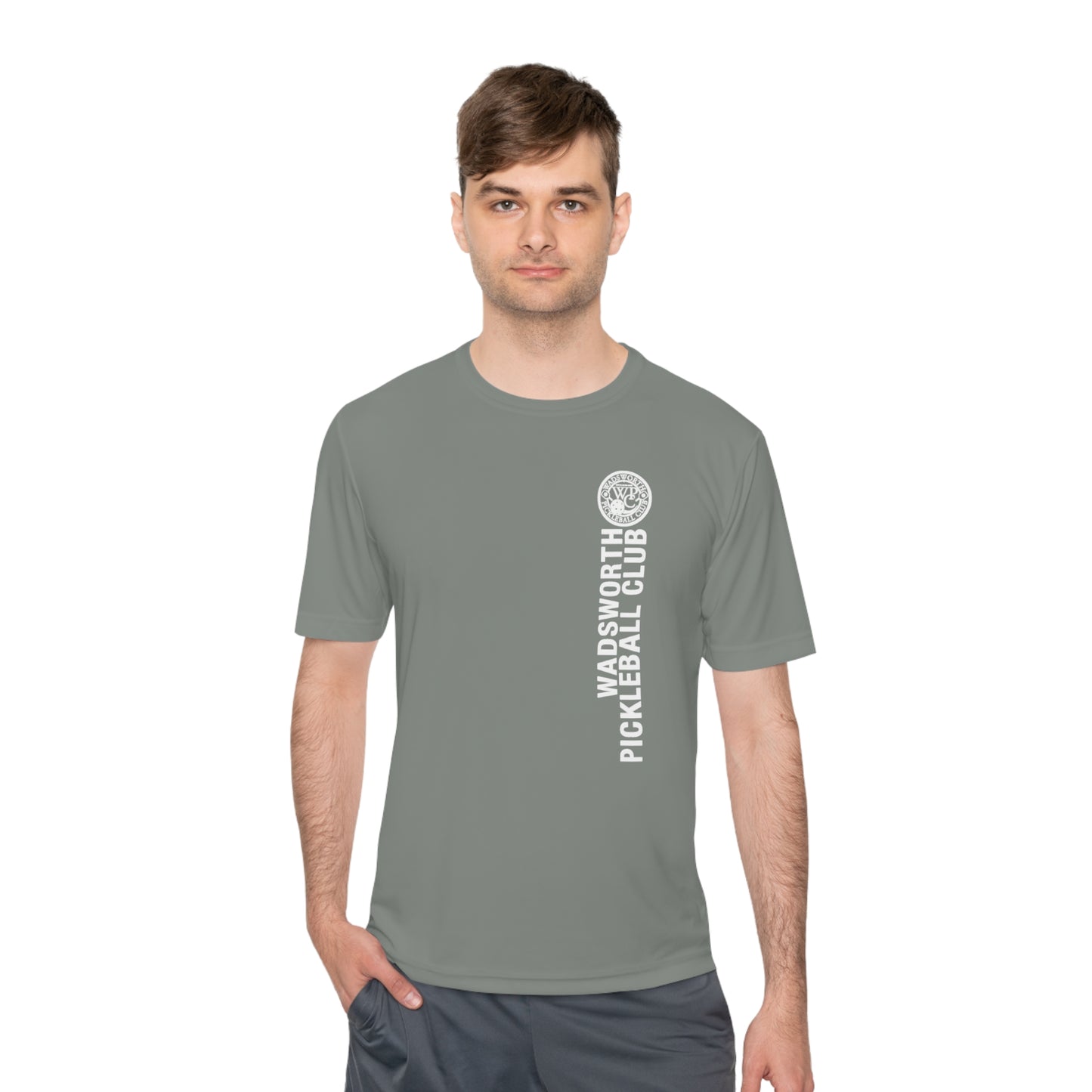 WPC WHITE-GRAY VERTICAL LOGO SPORT-TEK (FRONT & LOGO BACK) - Unisex Moisture Wicking Tee