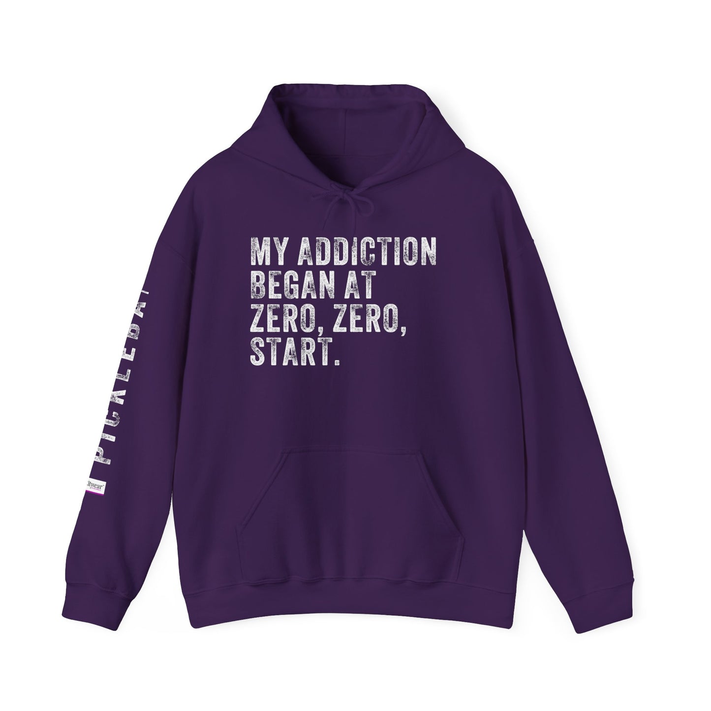 MY ADDICTION BEGAN AT ZERO. ZERO. START, Unisex Heavy Blend™ Hooded Sweatshirt