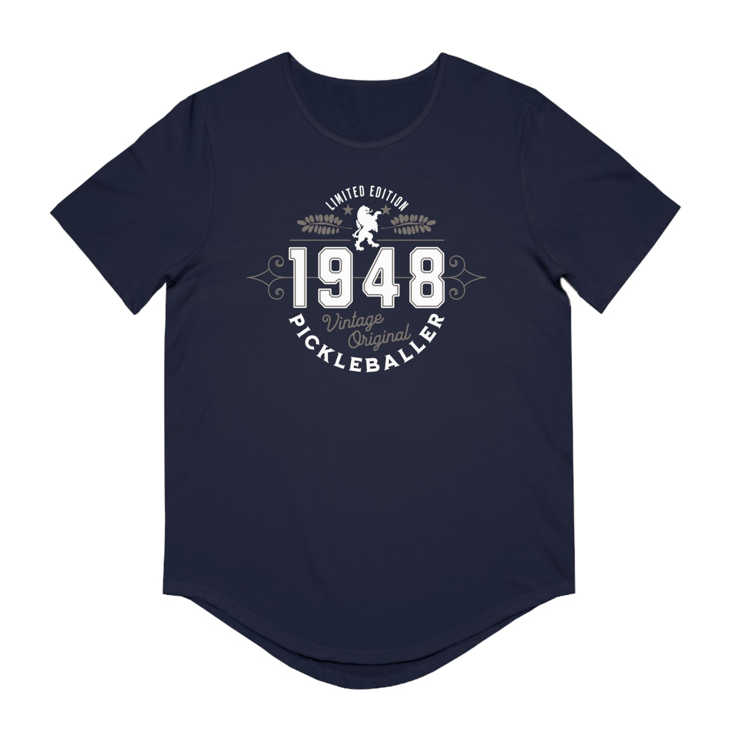 VINTAGE PICKLEBALLER 1948 (FRONT & BACK) - Men's Curved-Hem Jersey T-Shirt