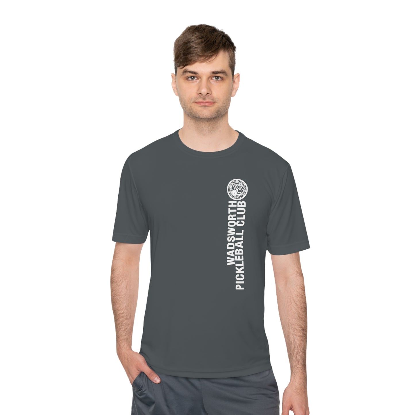 WPC WHITE-GRAY VERTICAL LOGO SPORT-TEK (FRONT & LOGO BACK) - Unisex Moisture Wicking Tee