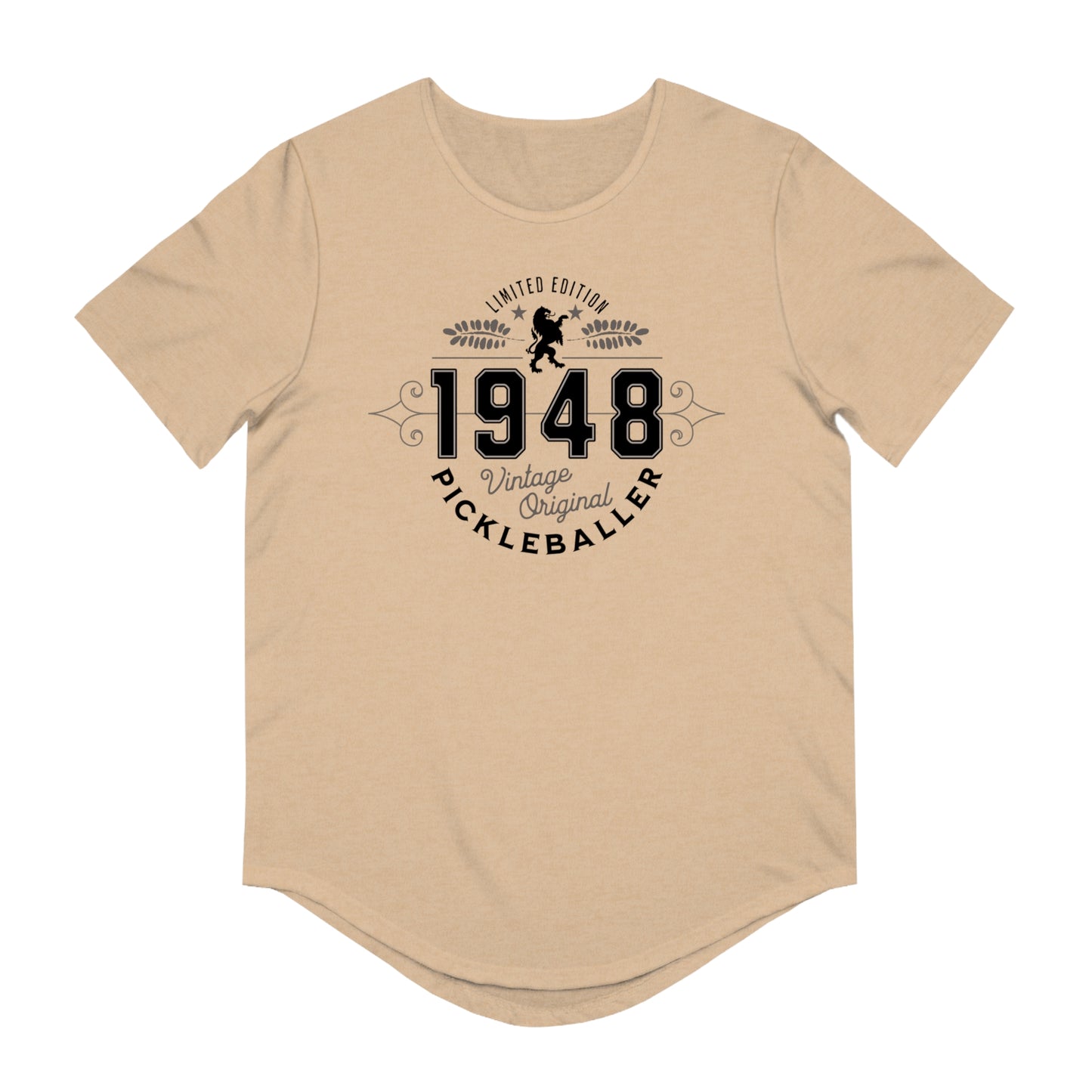 VINTAGE PICKLEBALLER 1948 (FRONT & BACK) - Men's Curved-Hem Jersey T-Shirt