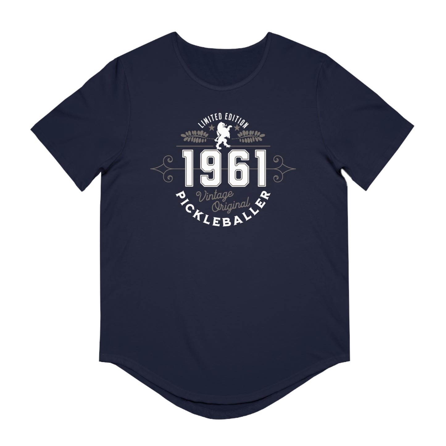 VINTAGE PICKLEBALLER 1961 (FRONT & BACK) - Men's Curved-Hem Jersey T-Shirt