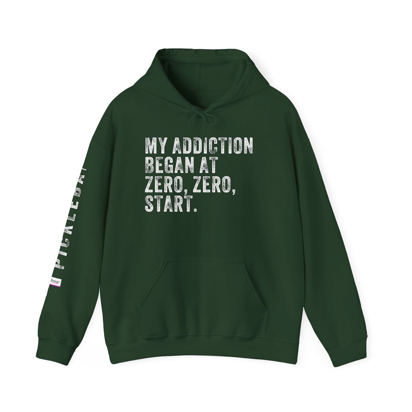 MY ADDICTION BEGAN AT ZERO. ZERO. START, Unisex Heavy Blend™ Hooded Sweatshirt
