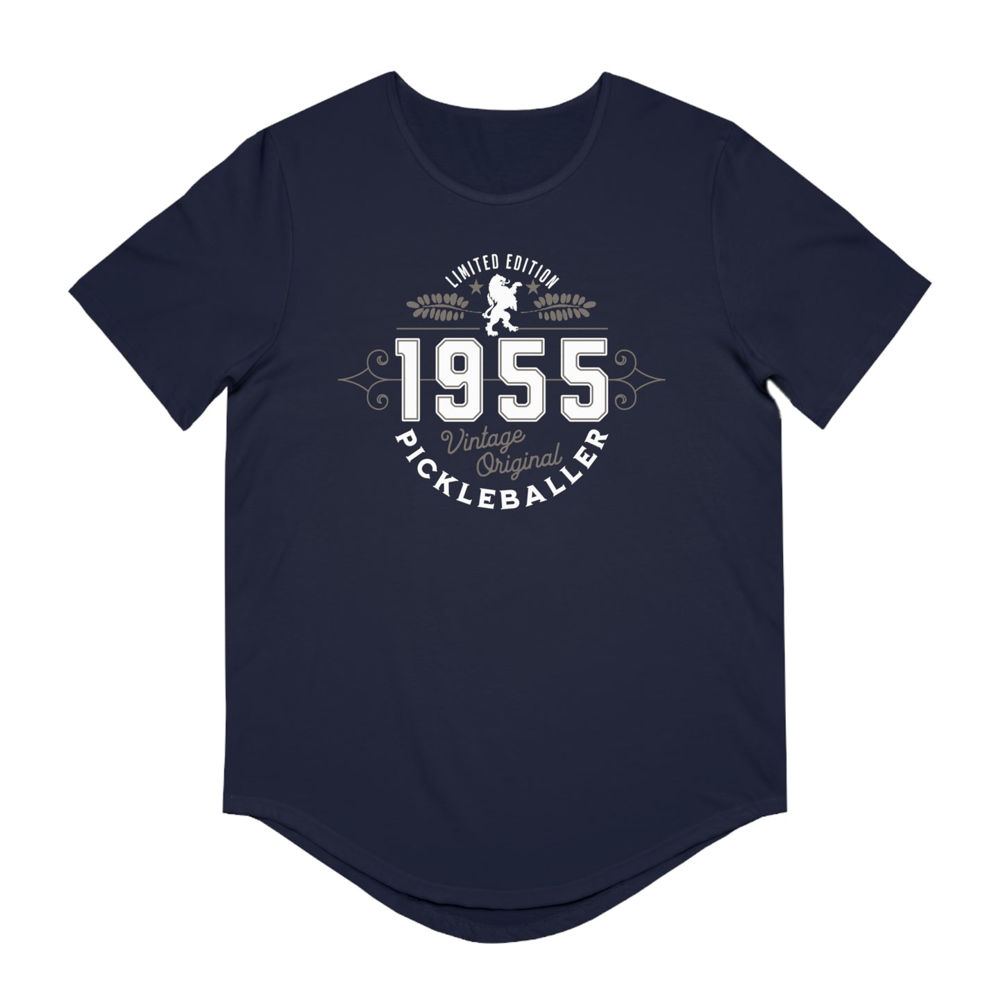 VINTAGE PICKLEBALLER 1955 (FRONT & BACK) - Men's Curved-Hem Jersey T-Shirt