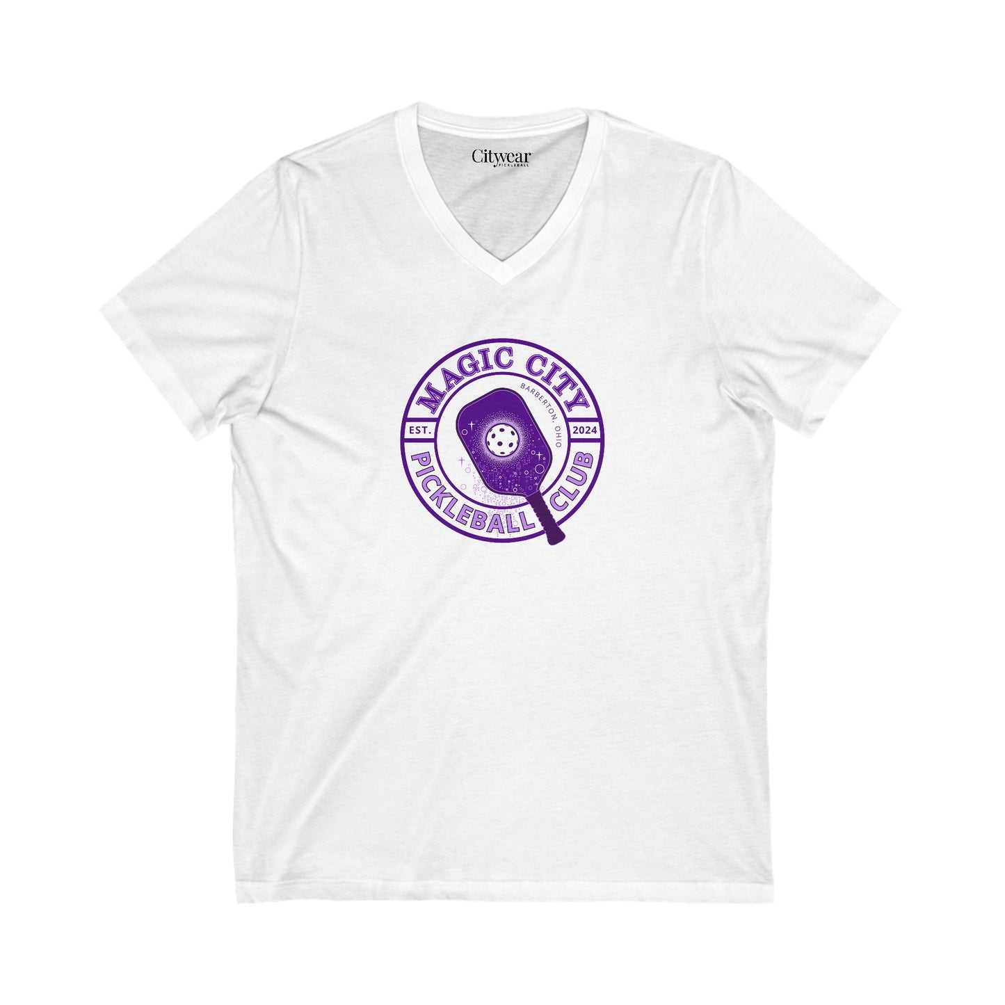 MCPC CIRCULAR LOGO (FRONT & PICKLEBALL BACK) - Unisex Jersey Short Sleeve V-Neck Tee