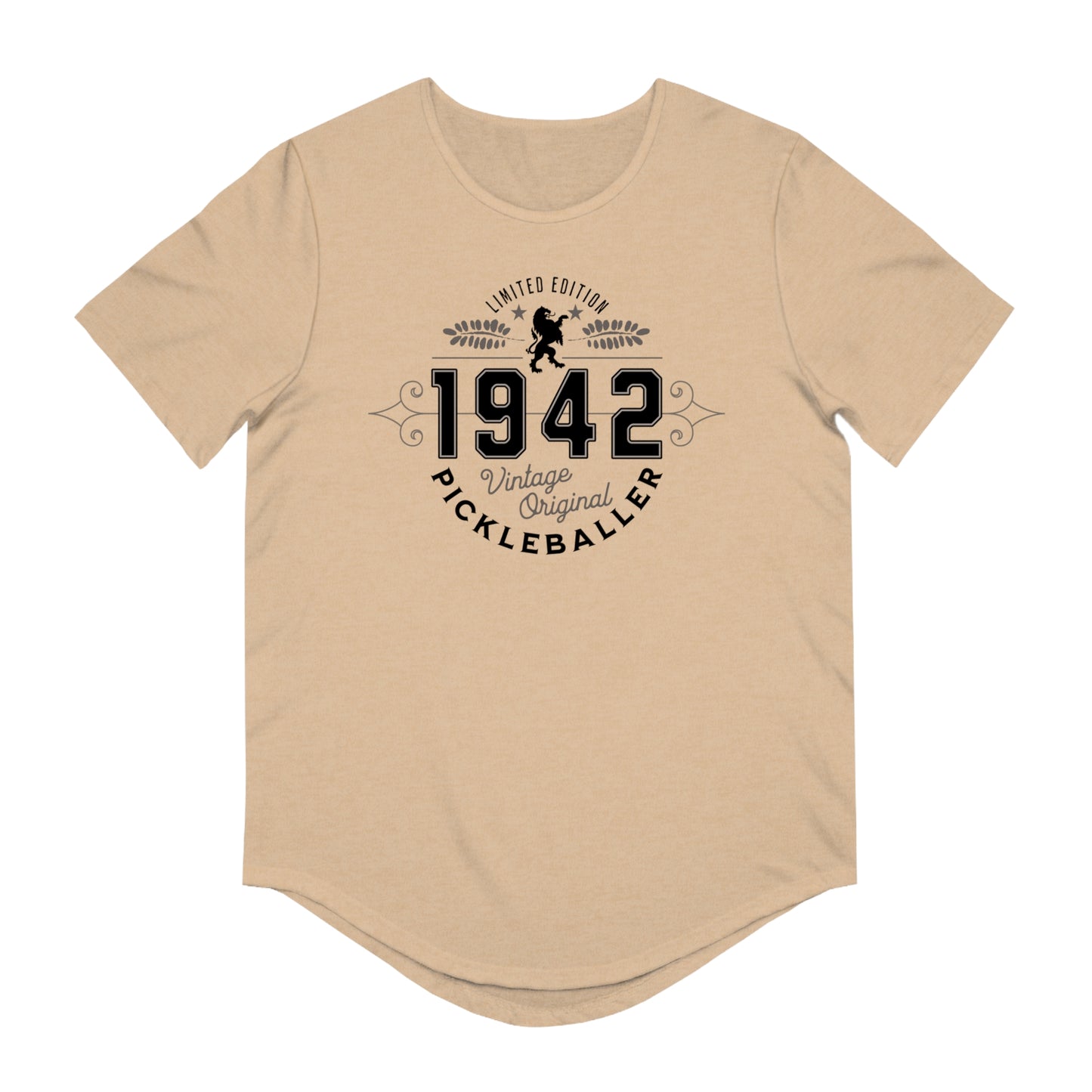 VINTAGE PICKLEBALLER 1942 (FRONT & BACK) - Men's Curved-Hem Jersey T-Shirt