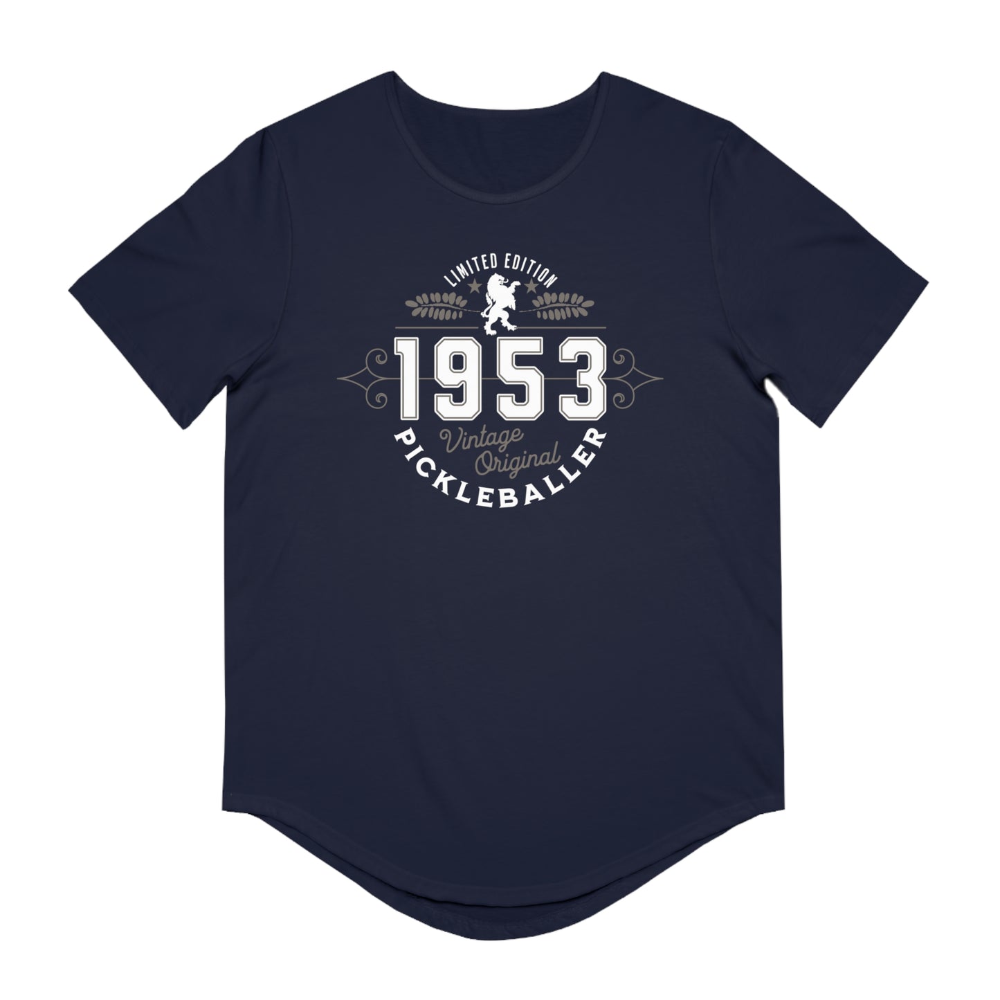 VINTAGE PICKLEBALLER 1953 (FRONT & BACK) - Men's Curved-Hem Jersey T-Shirt