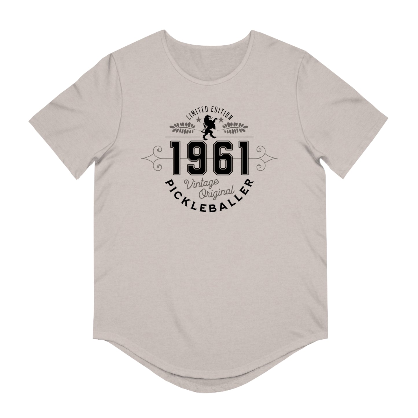 VINTAGE PICKLEBALLER 1961 (FRONT & BACK) - Men's Curved-Hem Jersey T-Shirt