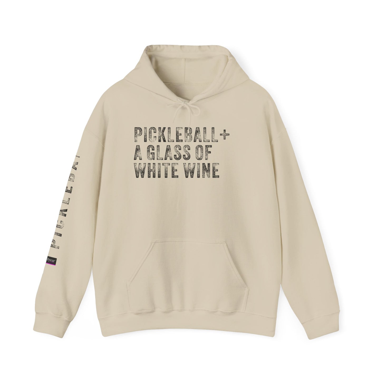 PICKLEBALL + A GLASS OF WHITE WINE, Unisex Heavy Blend™ Hooded Sweatshirt