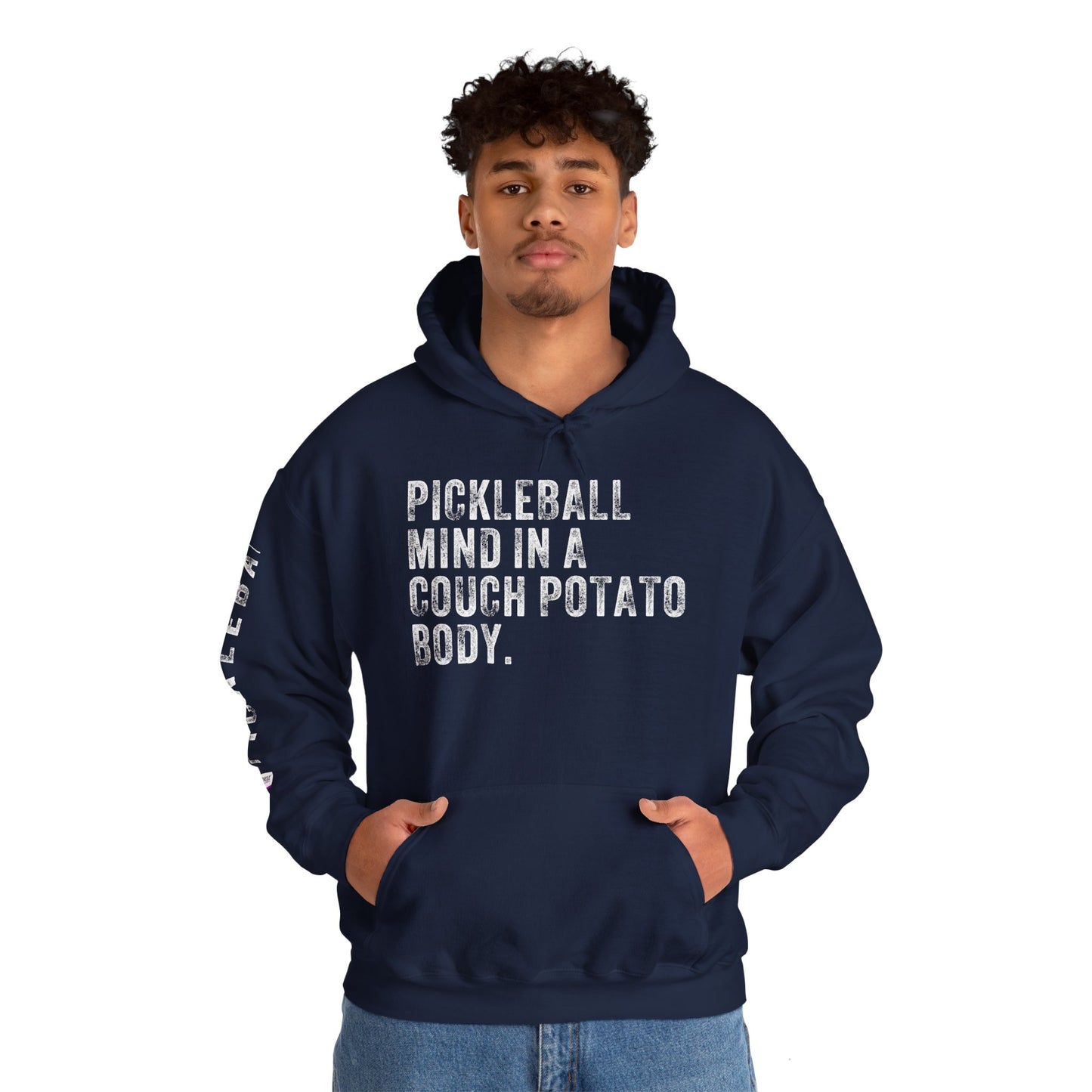 PICKLEBALL MIND IN A COUCH POTATO BODY, Unisex Heavy Blend™ Hooded Sweatshirt