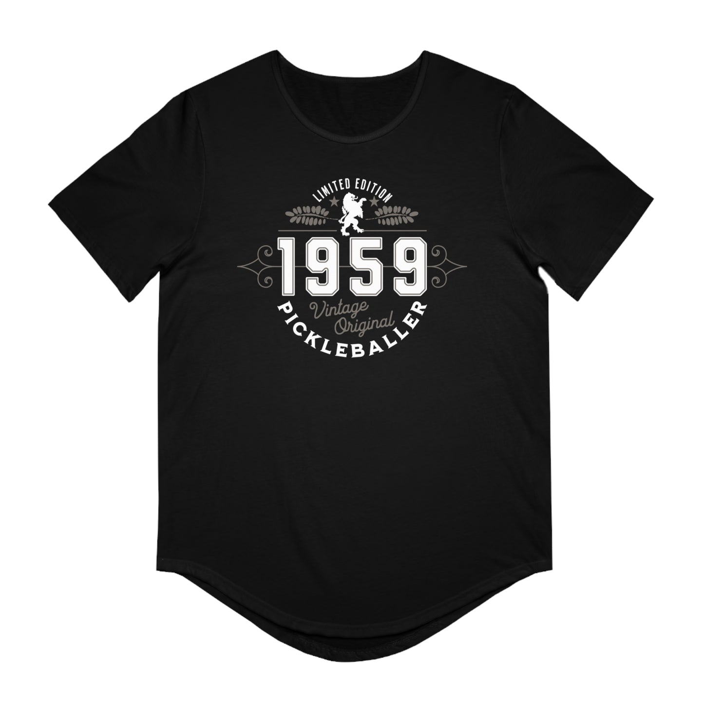 VINTAGE PICKLEBALLER 1959 (FRONT & BACK) - Men's Curved-Hem Jersey T-Shirt