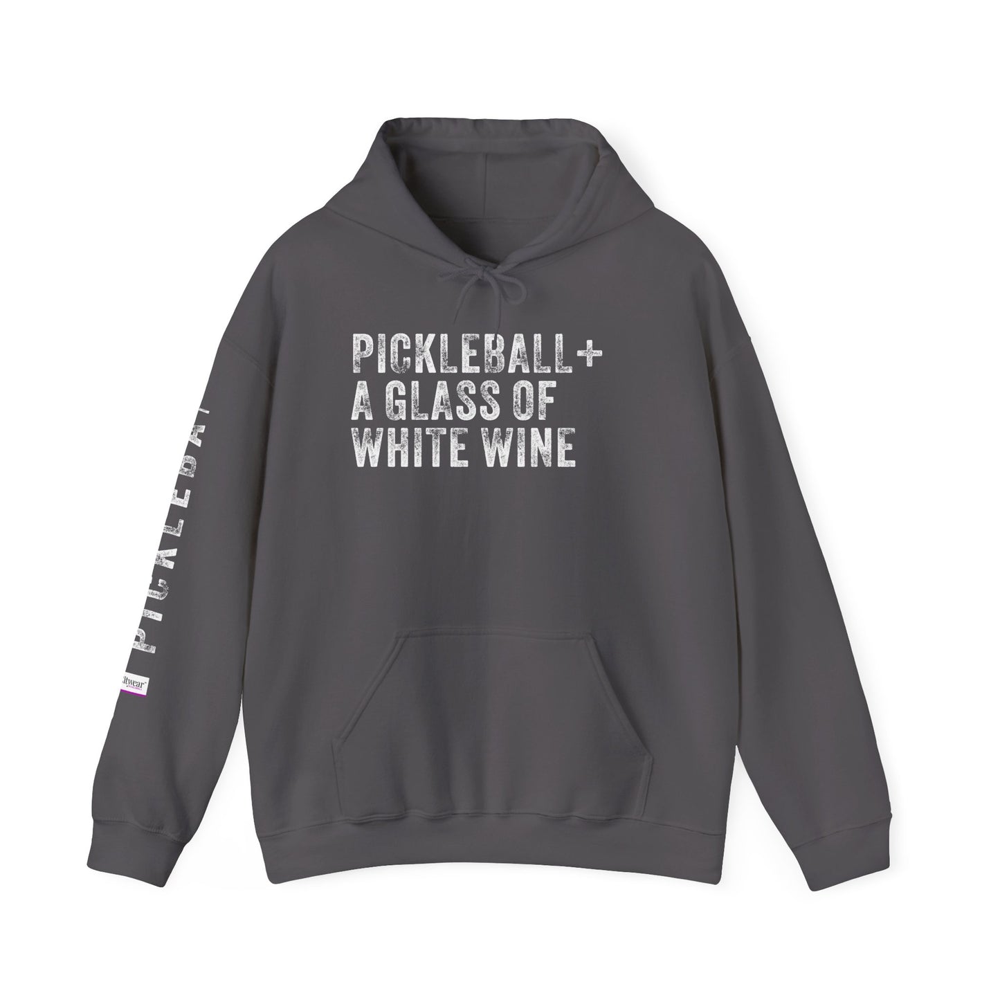 PICKLEBALL + A GLASS OF WHITE WINE, Unisex Heavy Blend™ Hooded Sweatshirt
