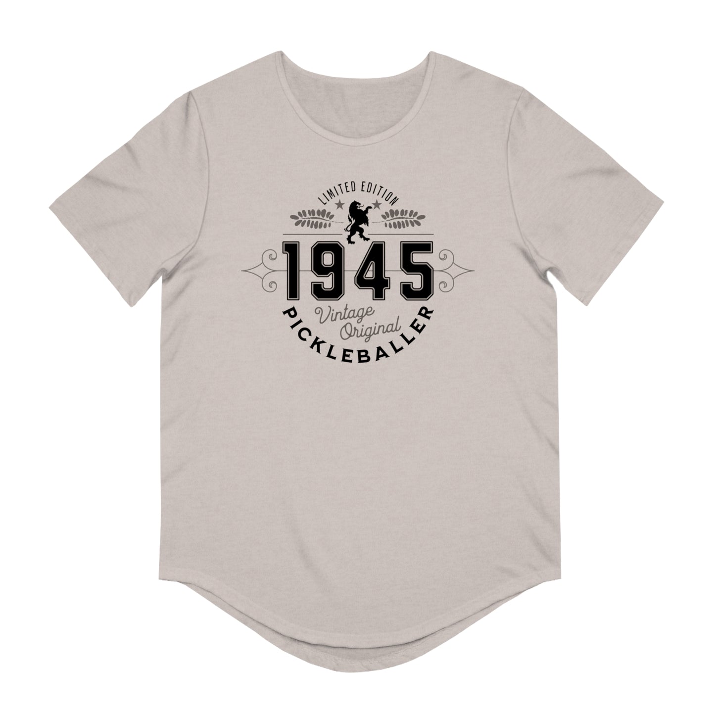 VINTAGE PICKLEBALLER 1945 (FRONT & BACK) - Men's Curved-Hem Jersey T-Shirt