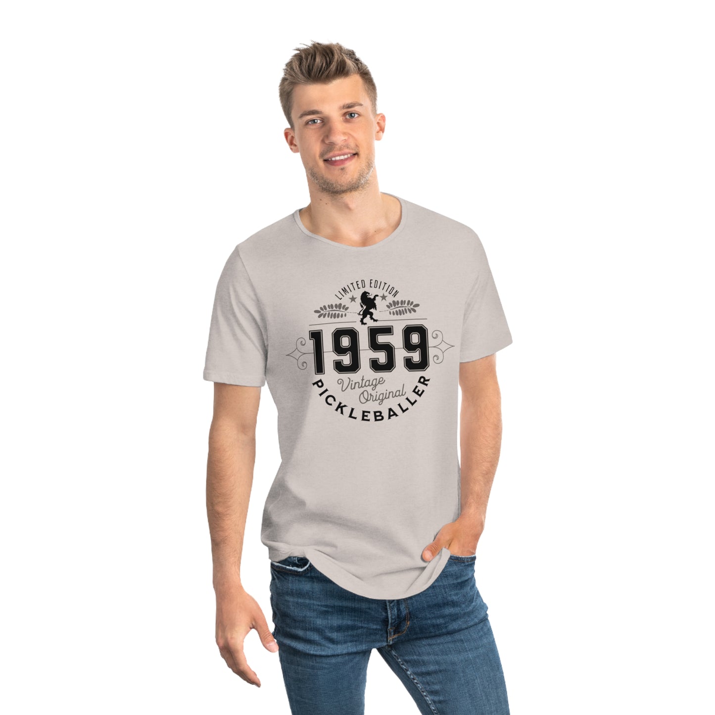 VINTAGE PICKLEBALLER 1959 (FRONT & BACK) - Men's Curved-Hem Jersey T-Shirt
