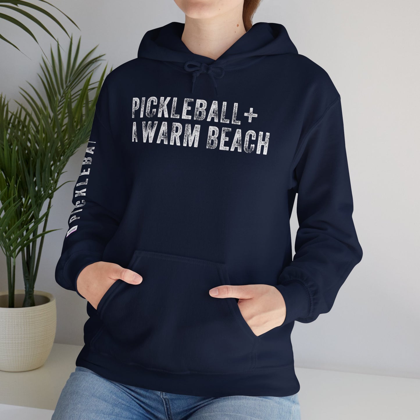 PICKLEBALL + A WARM BEACH, Unisex Heavy Blend™ Hooded Sweatshirt