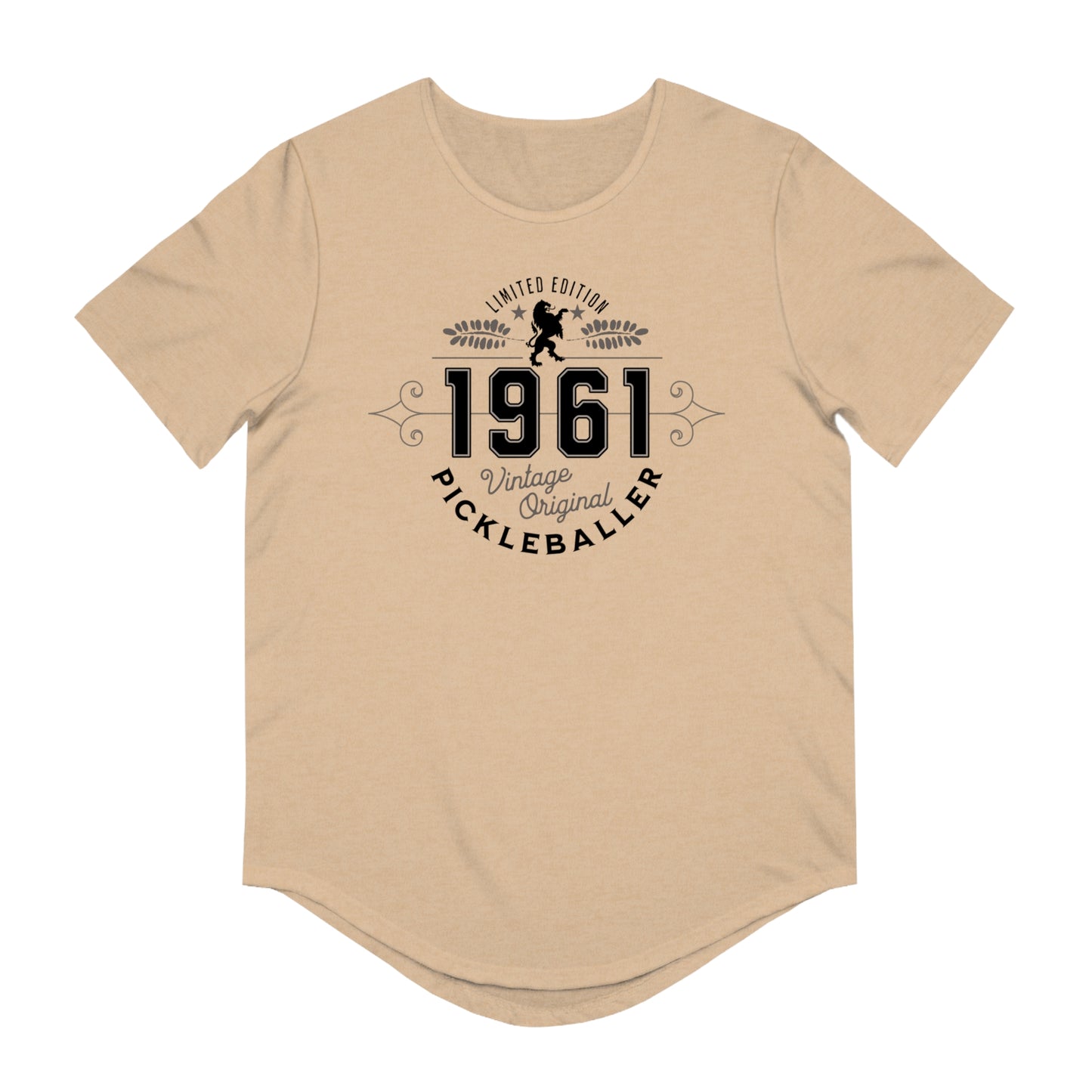VINTAGE PICKLEBALLER 1961 (FRONT & BACK) - Men's Curved-Hem Jersey T-Shirt
