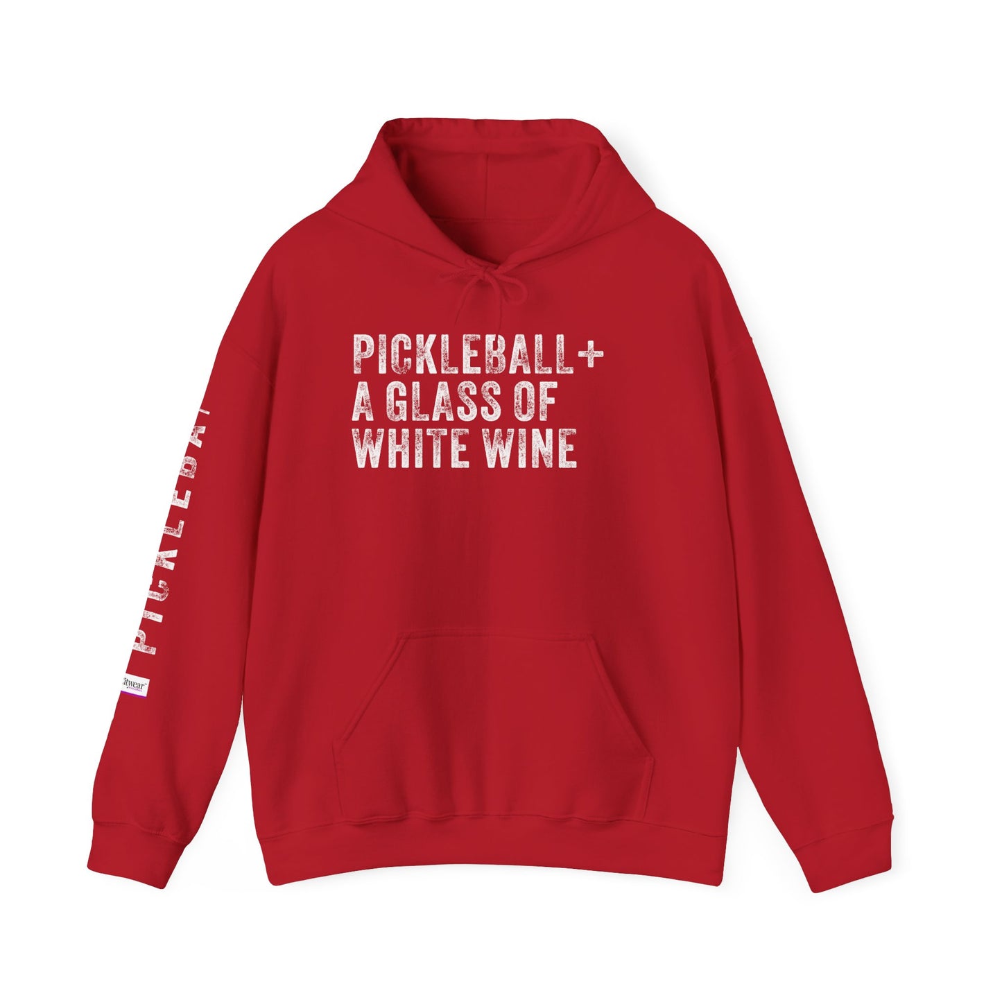 PICKLEBALL + A GLASS OF WHITE WINE, Unisex Heavy Blend™ Hooded Sweatshirt