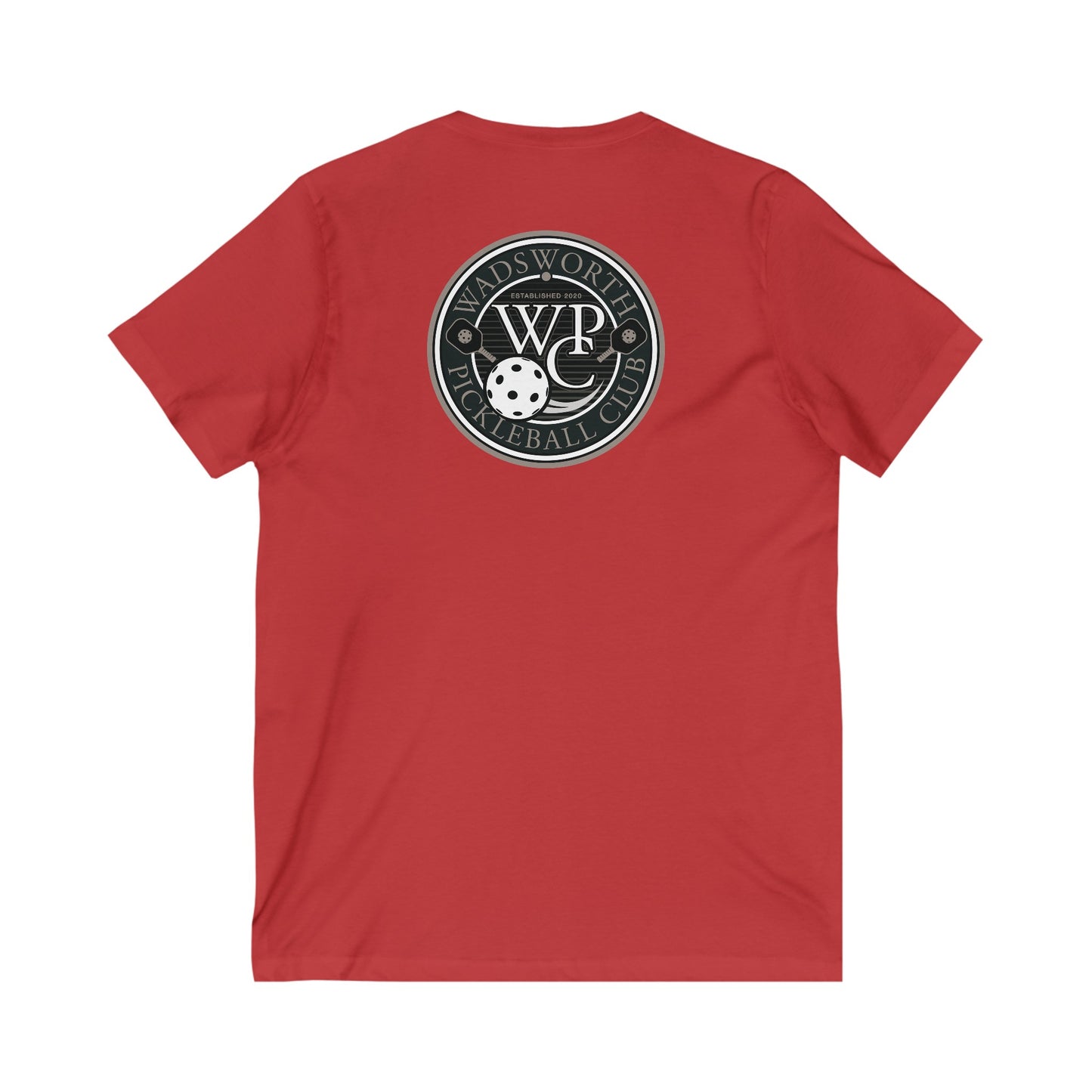 WPC GRAY VERTICAL LOGO (FRONT & LOGO BACK) - Unisex Jersey Short Sleeve V-Neck Tee