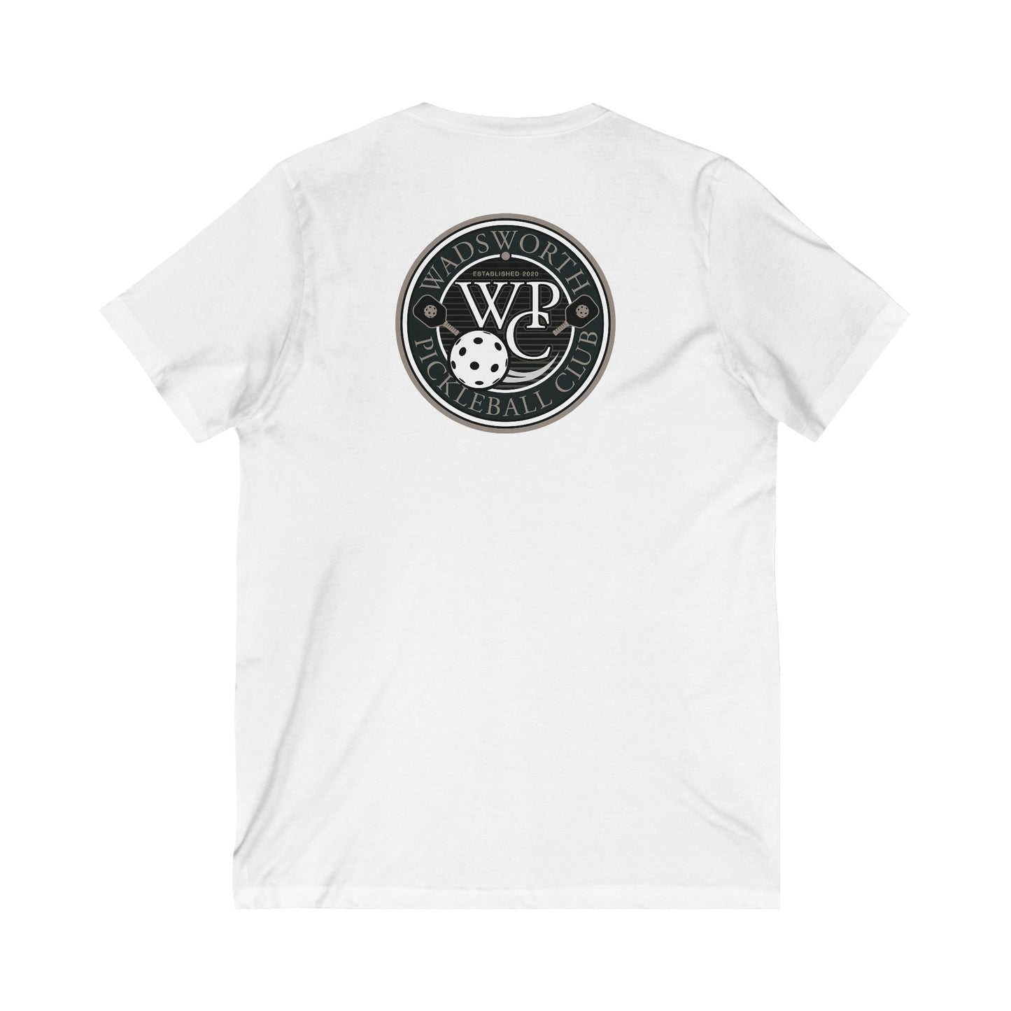 WPC GRAY VERTICAL LOGO (FRONT & LOGO BACK) - Unisex Jersey Short Sleeve V-Neck Tee