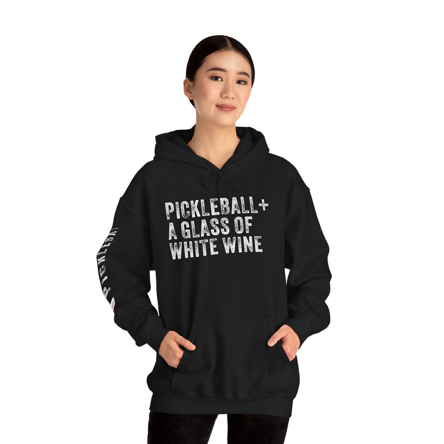 PICKLEBALL + A GLASS OF WHITE WINE, Unisex Heavy Blend™ Hooded Sweatshirt