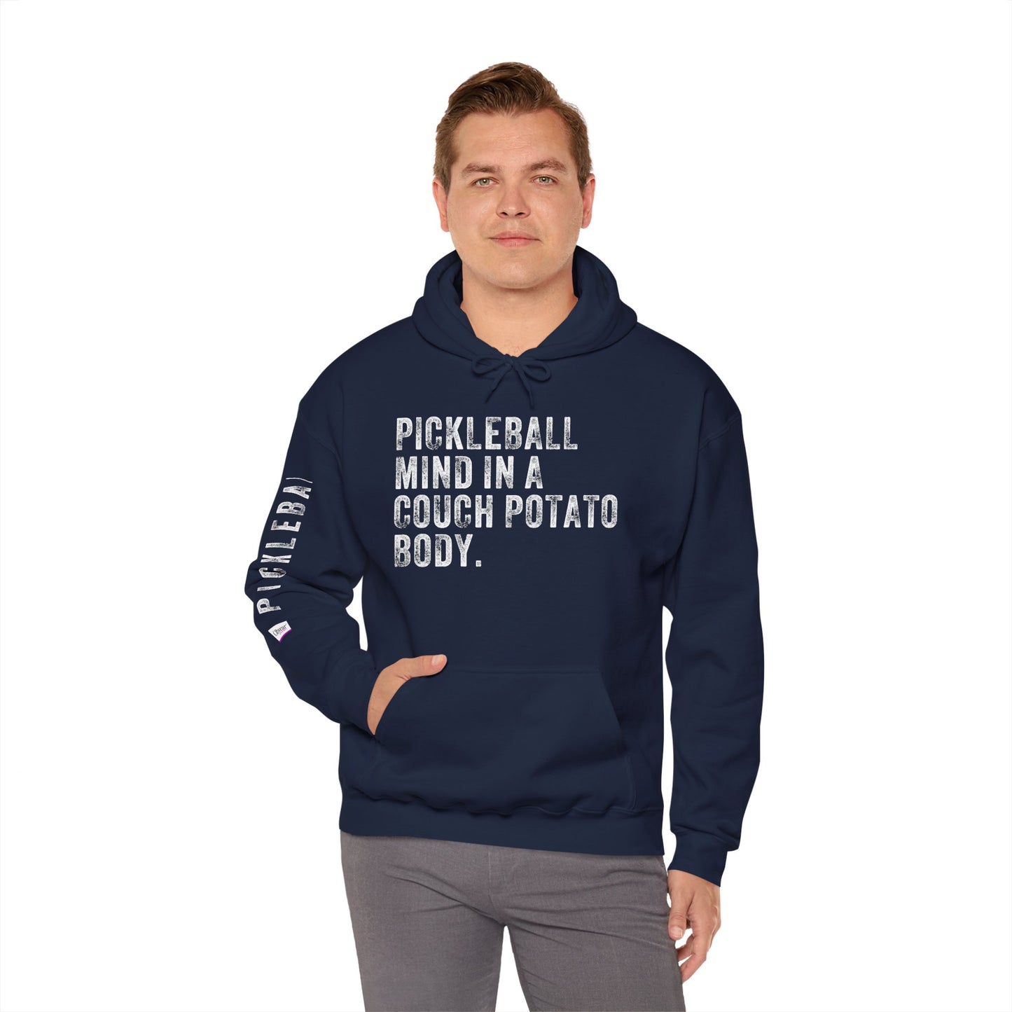 PICKLEBALL MIND IN A COUCH POTATO BODY, Unisex Heavy Blend™ Hooded Sweatshirt