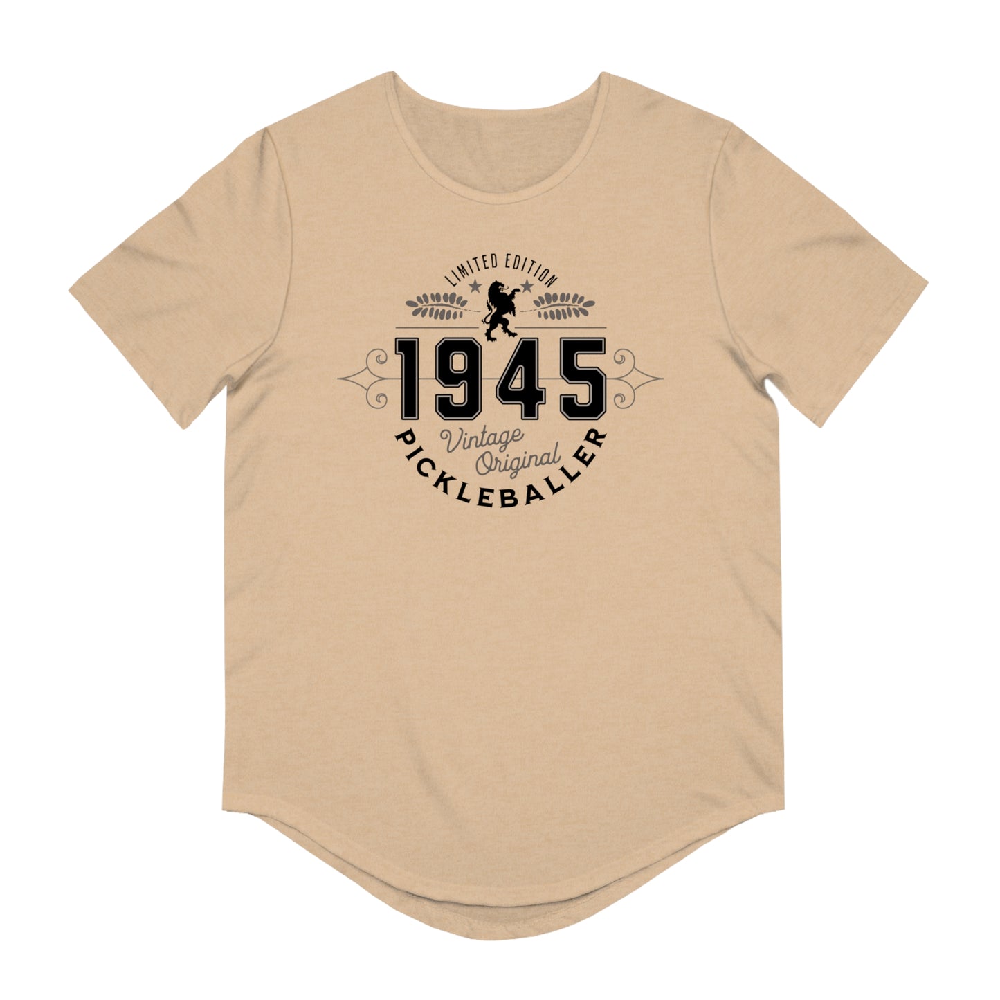 VINTAGE PICKLEBALLER 1945 (FRONT & BACK) - Men's Curved-Hem Jersey T-Shirt