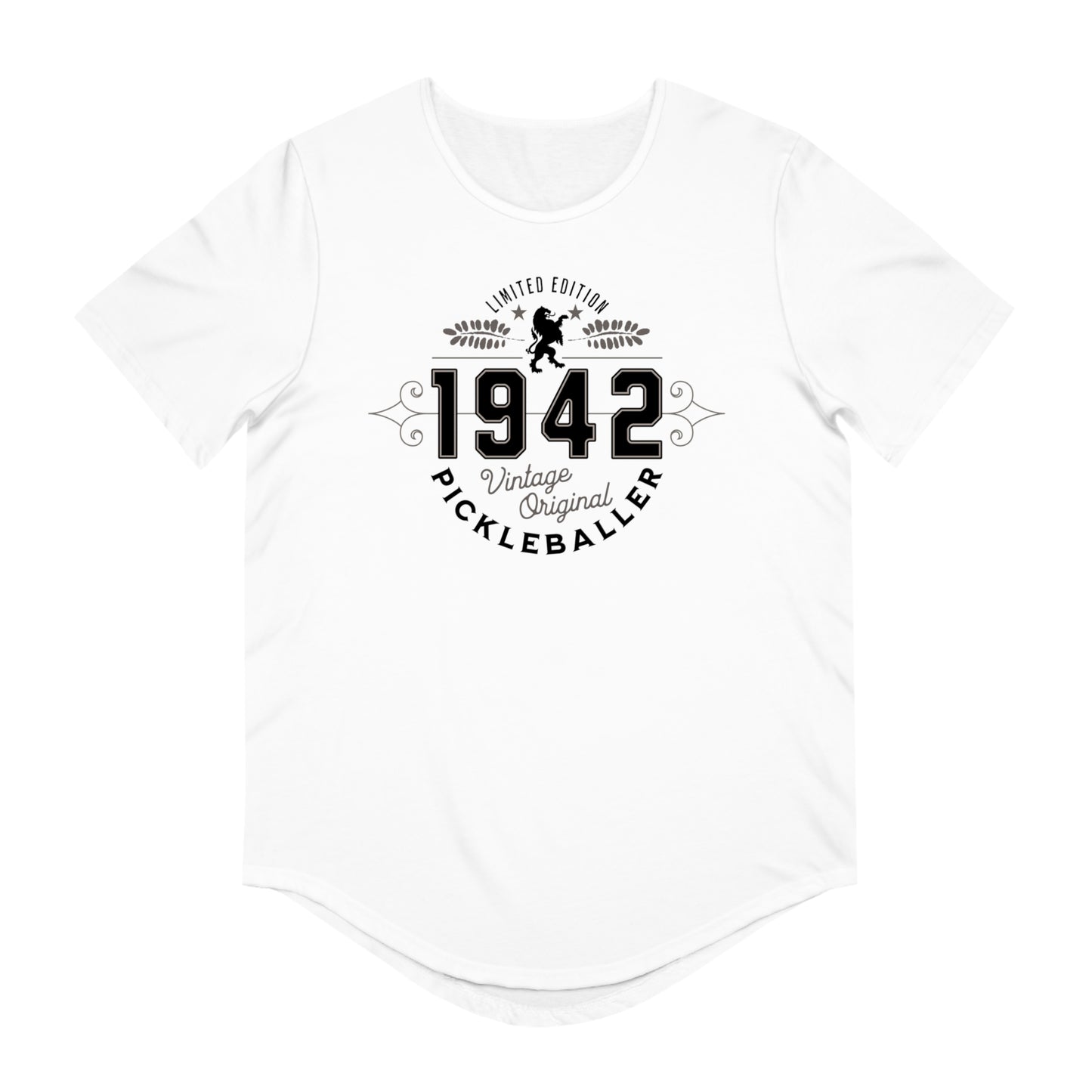 VINTAGE PICKLEBALLER 1942 (FRONT & BACK) - Men's Curved-Hem Jersey T-Shirt