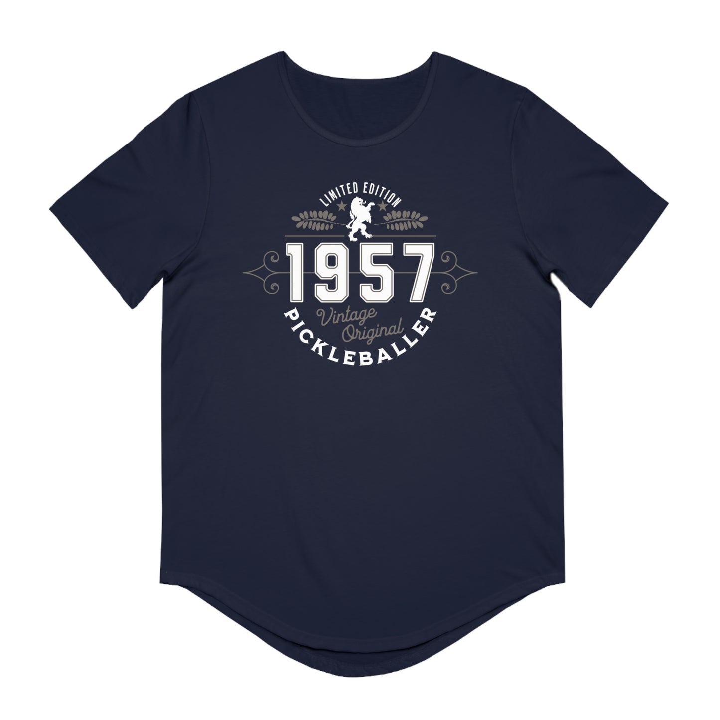 VINTAGE PICKLEBALLER 1957 (FRONT & BACK) - Men's Curved-Hem Jersey T-Shirt