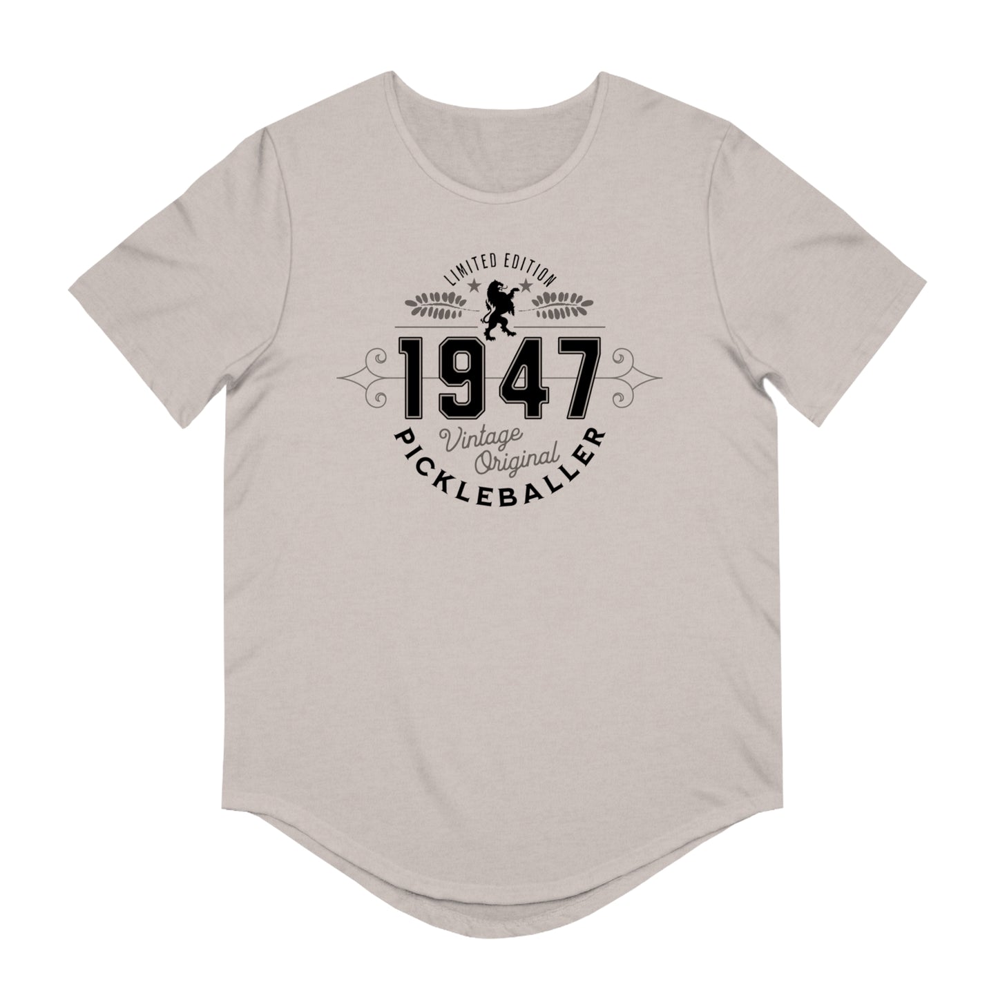 VINTAGE PICKLEBALLER 1947 (FRONT & BACK) - Men's Curved-Hem Jersey T-Shirt