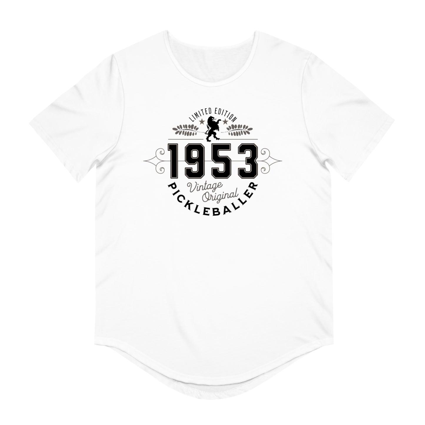 VINTAGE PICKLEBALLER 1953 (FRONT & BACK) - Men's Curved-Hem Jersey T-Shirt