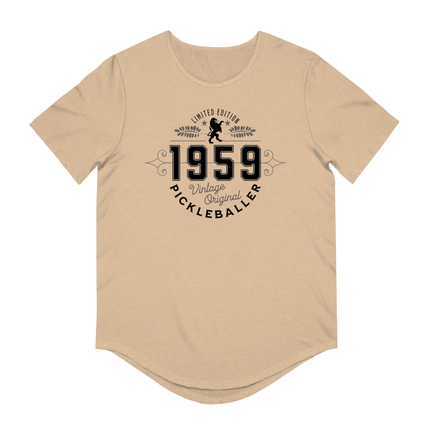VINTAGE PICKLEBALLER 1959 (FRONT & BACK) - Men's Curved-Hem Jersey T-Shirt