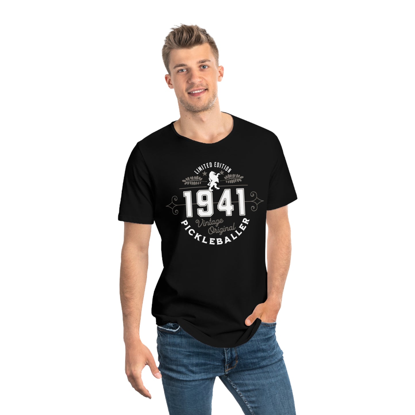 VINTAGE PICKLEBALLER 1941 (FRONT & BACK) - Men's Curved-Hem Jersey T-Shirt