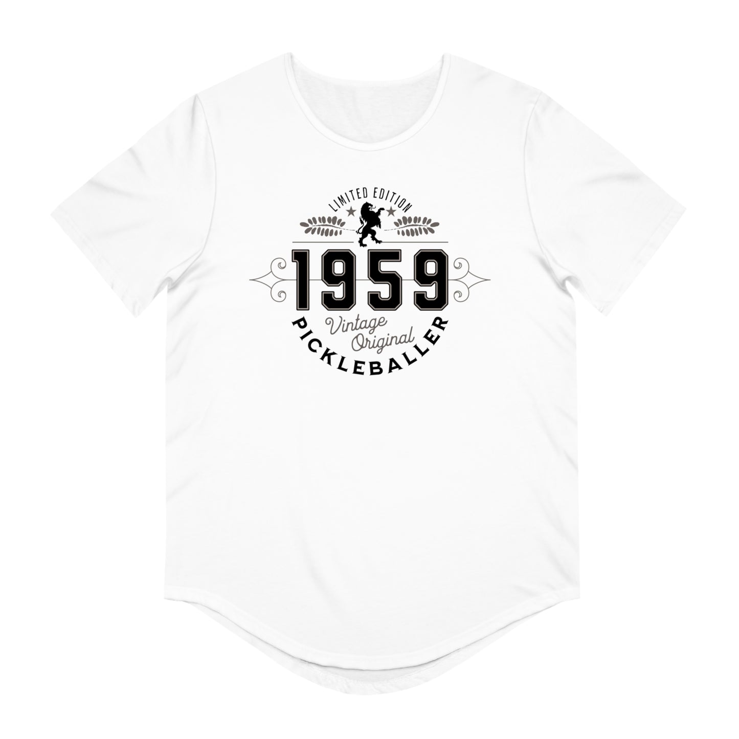 VINTAGE PICKLEBALLER 1959 (FRONT & BACK) - Men's Curved-Hem Jersey T-Shirt