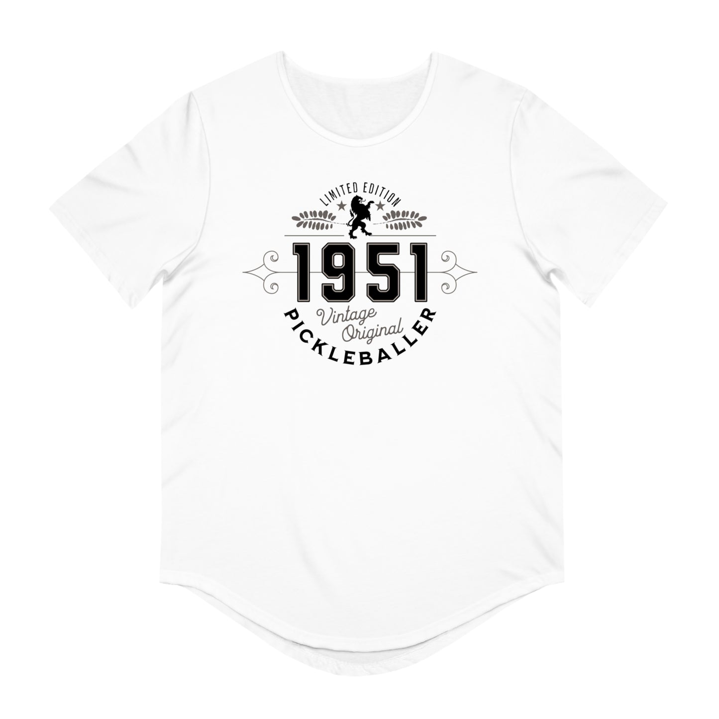 VINTAGE PICKLEBALLER 1951 (FRONT & BACK) - Men's Curved-Hem Jersey T-Shirt