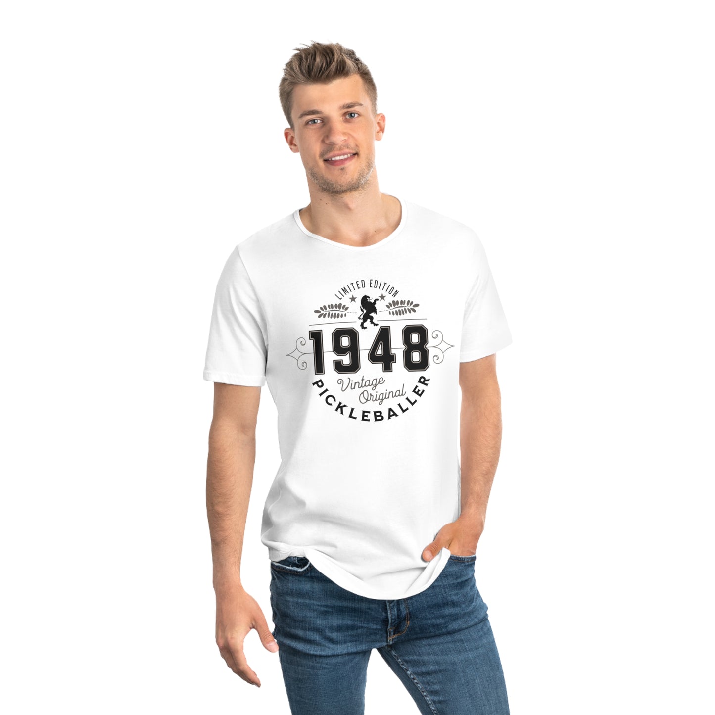 VINTAGE PICKLEBALLER 1948 (FRONT & BACK) - Men's Curved-Hem Jersey T-Shirt