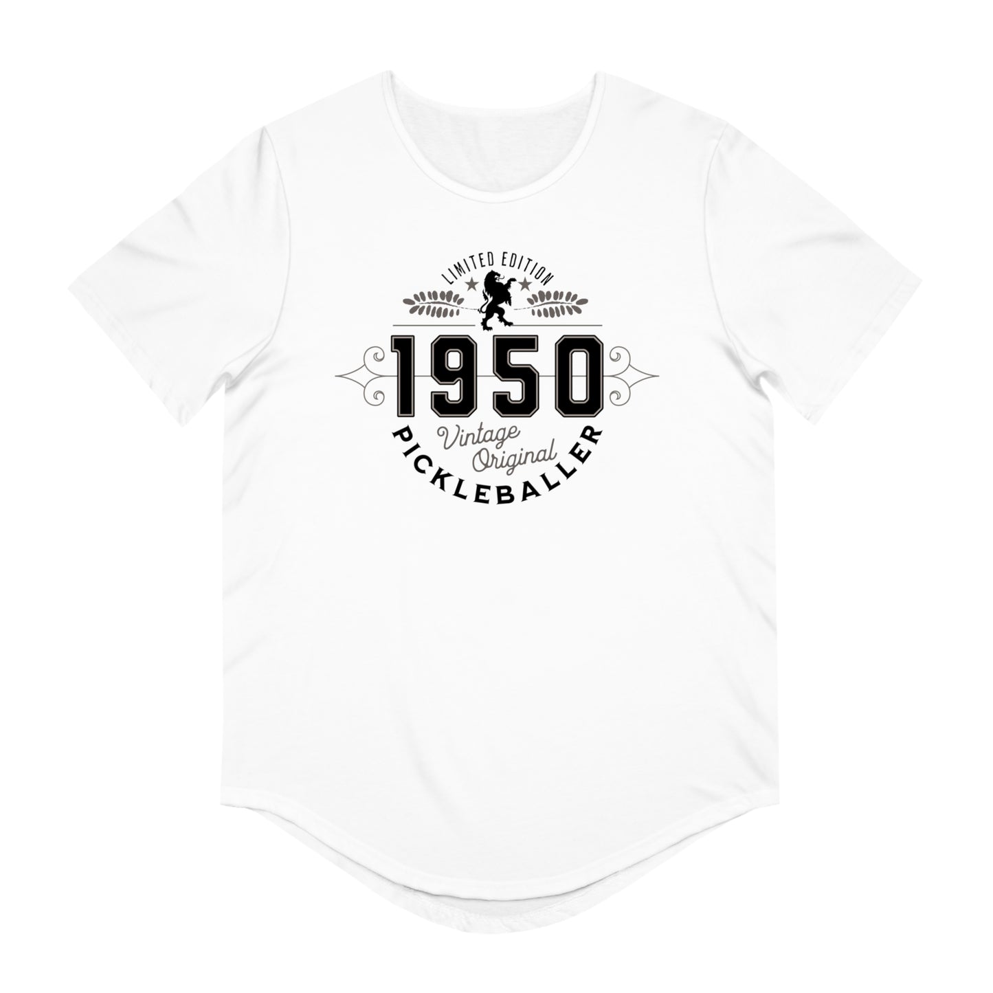 VINTAGE PICKLEBALLER 1950 (FRONT & BACK) - Men's Curved-Hem Jersey T-Shirt