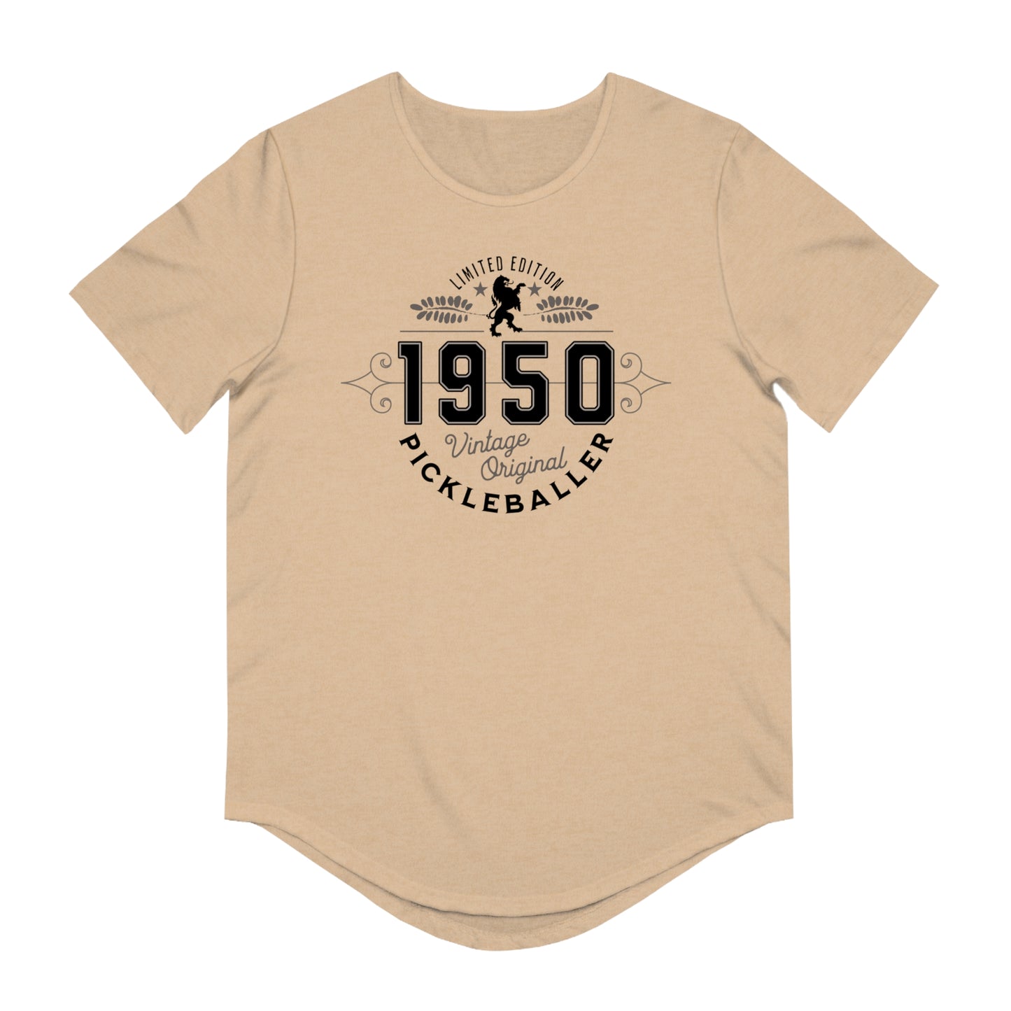 VINTAGE PICKLEBALLER 1950 (FRONT & BACK) - Men's Curved-Hem Jersey T-Shirt