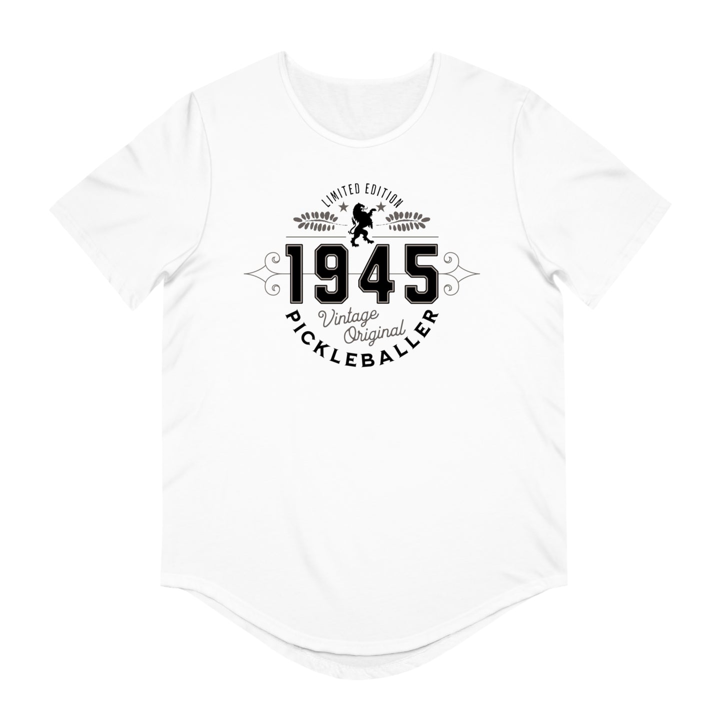 VINTAGE PICKLEBALLER 1945 (FRONT & BACK) - Men's Curved-Hem Jersey T-Shirt