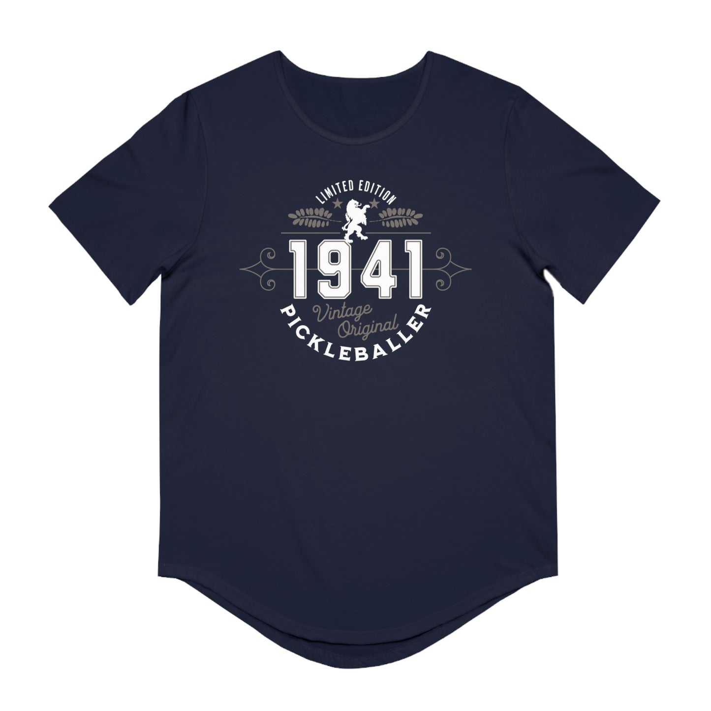 VINTAGE PICKLEBALLER 1941 (FRONT & BACK) - Men's Curved-Hem Jersey T-Shirt