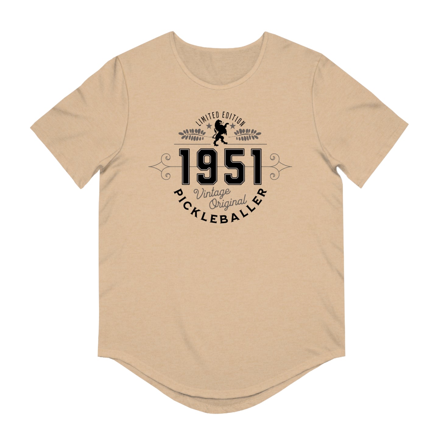 VINTAGE PICKLEBALLER 1951 (FRONT & BACK) - Men's Curved-Hem Jersey T-Shirt