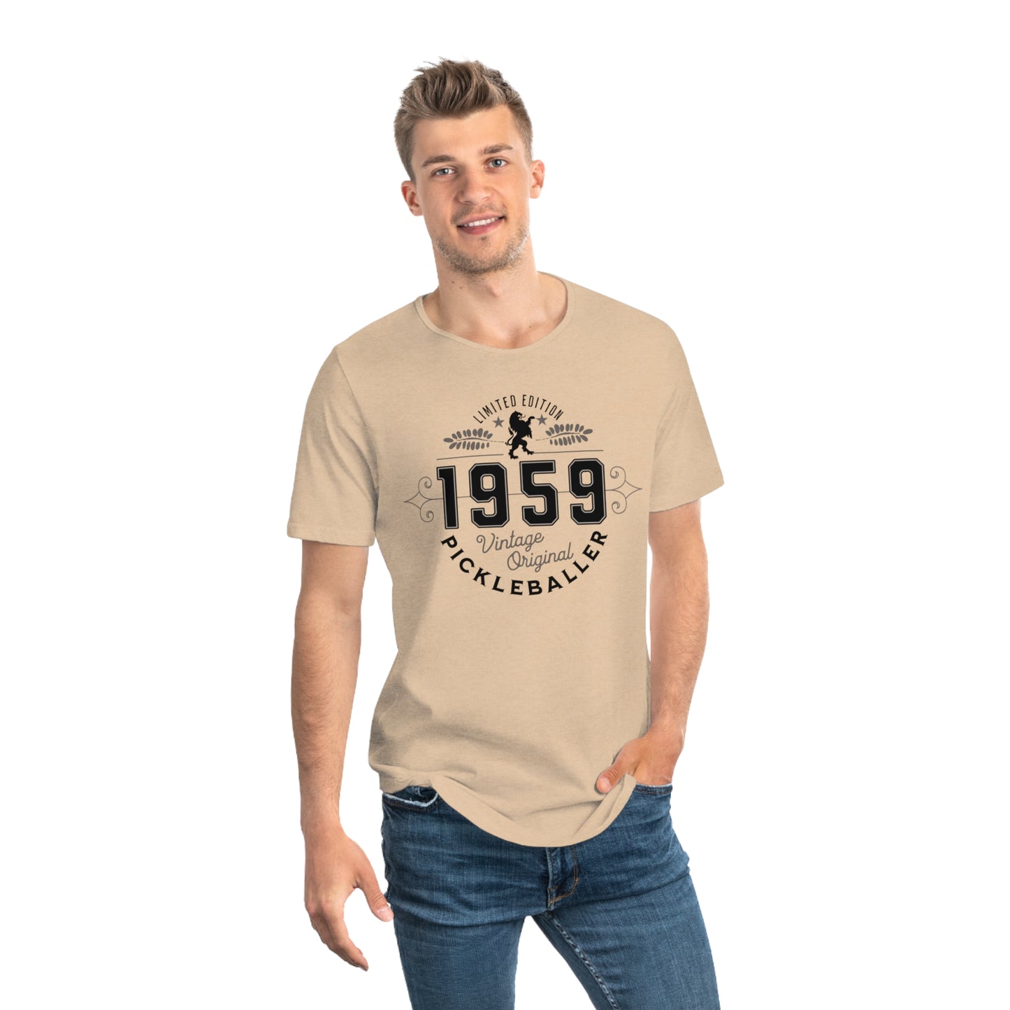 VINTAGE PICKLEBALLER 1959 (FRONT & BACK) - Men's Curved-Hem Jersey T-Shirt