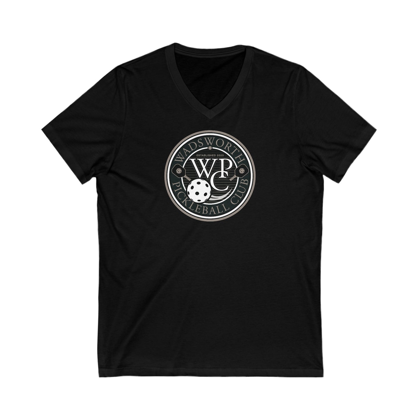 WPC GRAY LOGO V-NECK (FRONT & PICKLEBALL BACK) - Unisex Jersey Short Sleeve V-Neck Tee