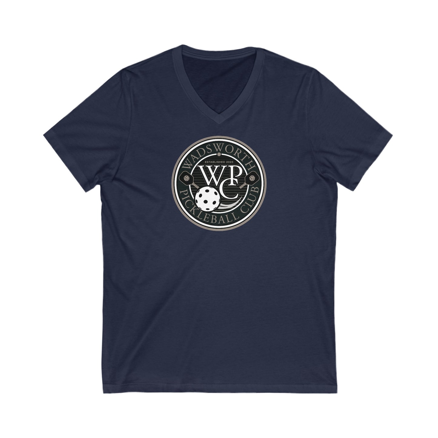 WPC GRAY LOGO V-NECK (FRONT & PICKLEBALL BACK) - Unisex Jersey Short Sleeve V-Neck Tee