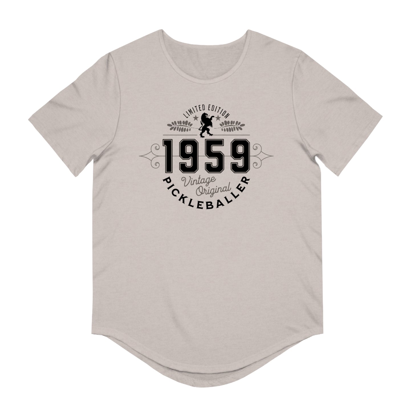VINTAGE PICKLEBALLER 1959 (FRONT & BACK) - Men's Curved-Hem Jersey T-Shirt