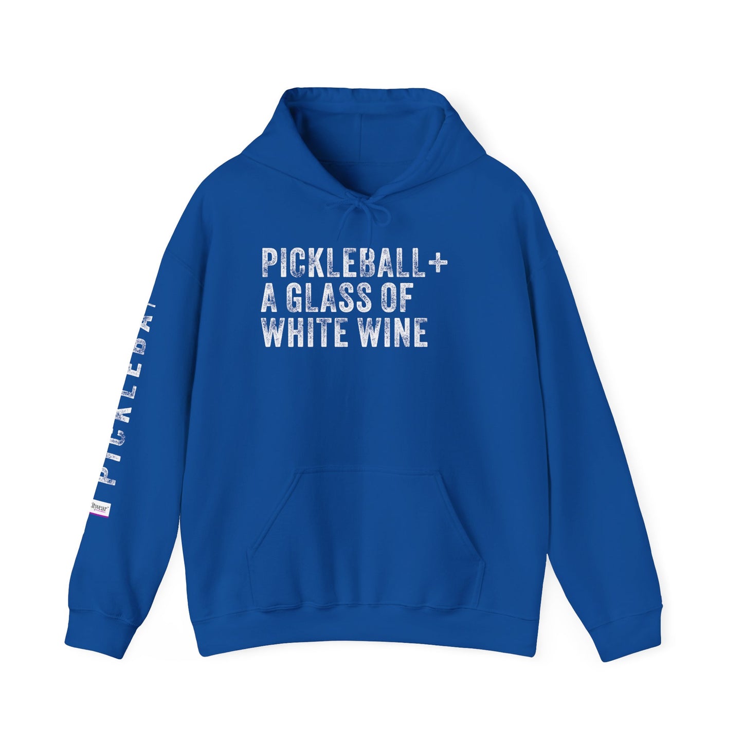 PICKLEBALL + A GLASS OF WHITE WINE, Unisex Heavy Blend™ Hooded Sweatshirt
