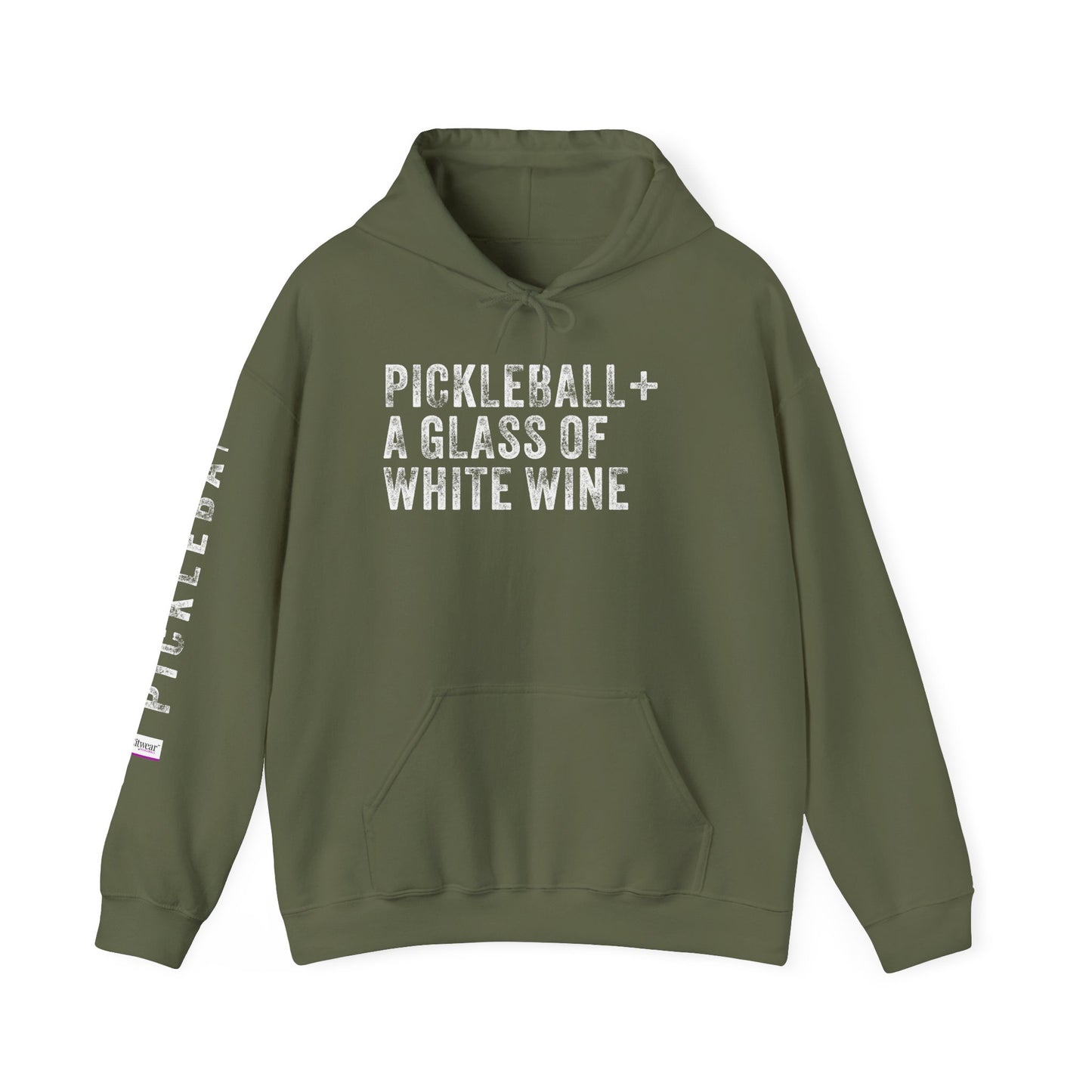PICKLEBALL + A GLASS OF WHITE WINE, Unisex Heavy Blend™ Hooded Sweatshirt