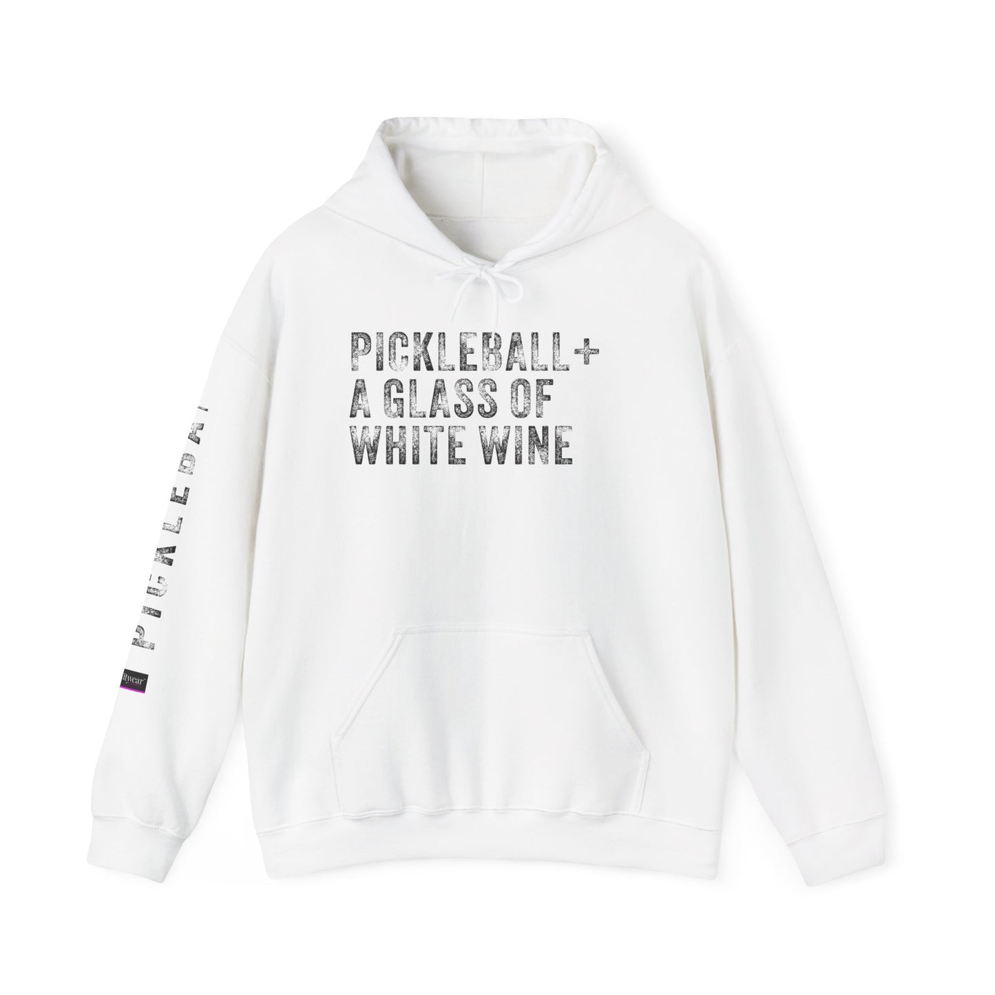 PICKLEBALL + A GLASS OF WHITE WINE, Unisex Heavy Blend™ Hooded Sweatshirt
