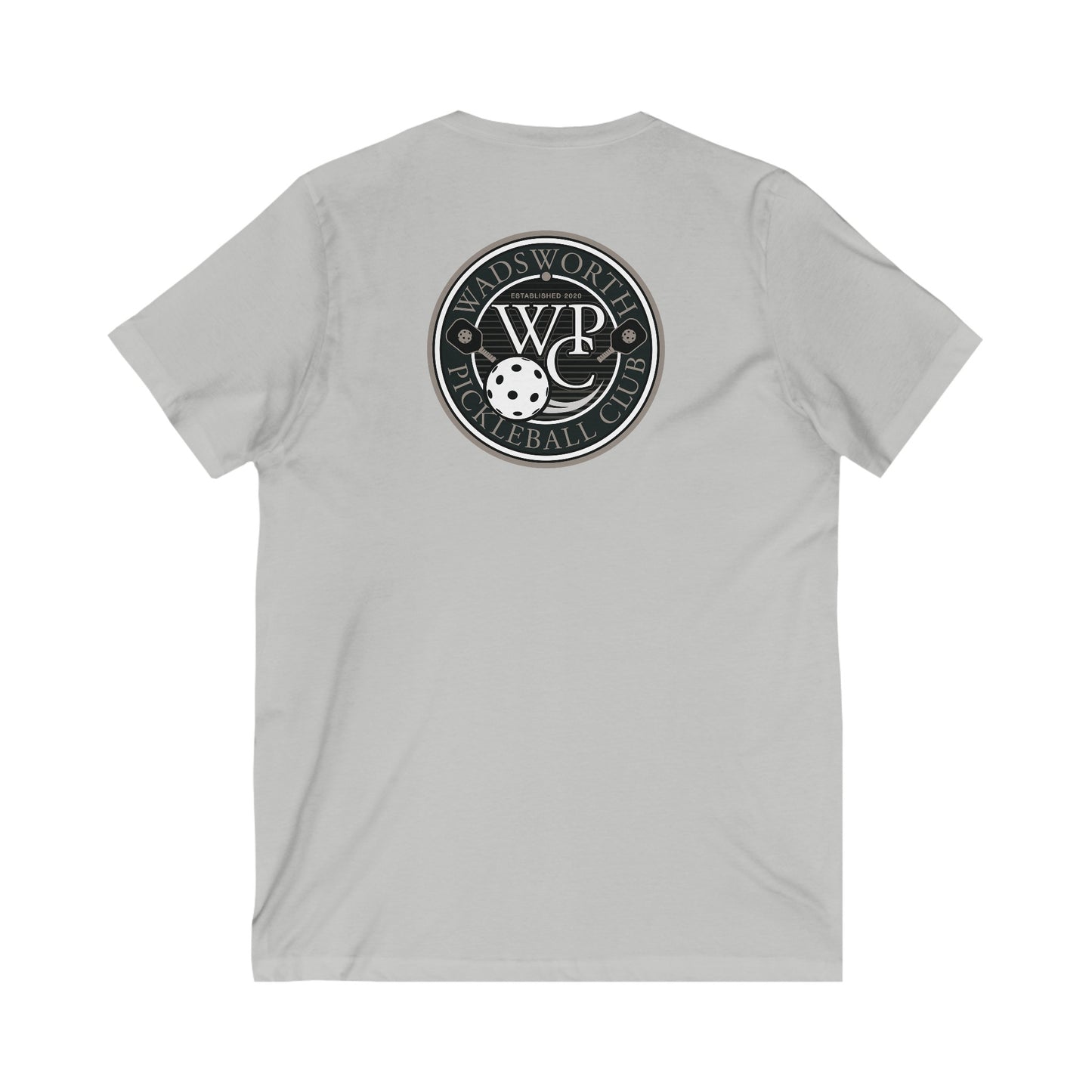 WPC GRAY VERTICAL LOGO (FRONT & LOGO BACK) - Unisex Jersey Short Sleeve V-Neck Tee
