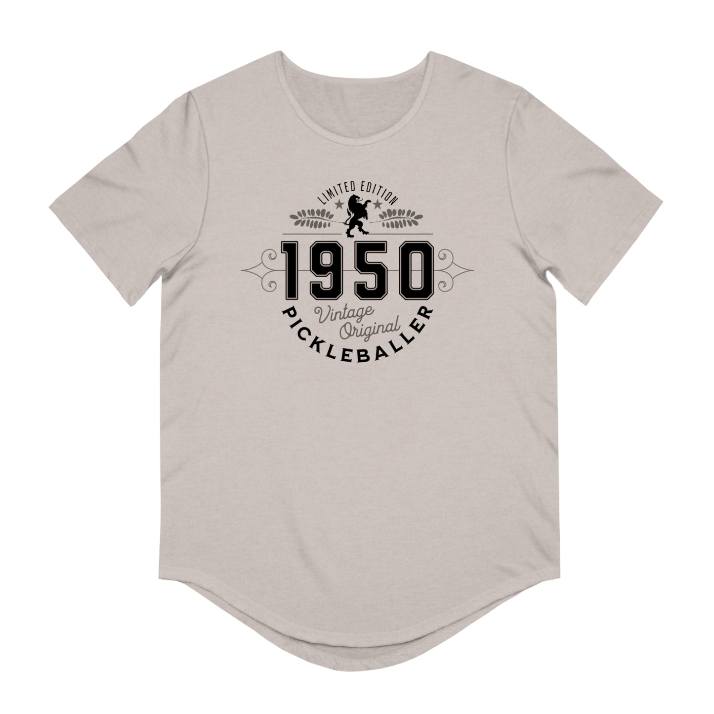 VINTAGE PICKLEBALLER 1950 (FRONT & BACK) - Men's Curved-Hem Jersey T-Shirt