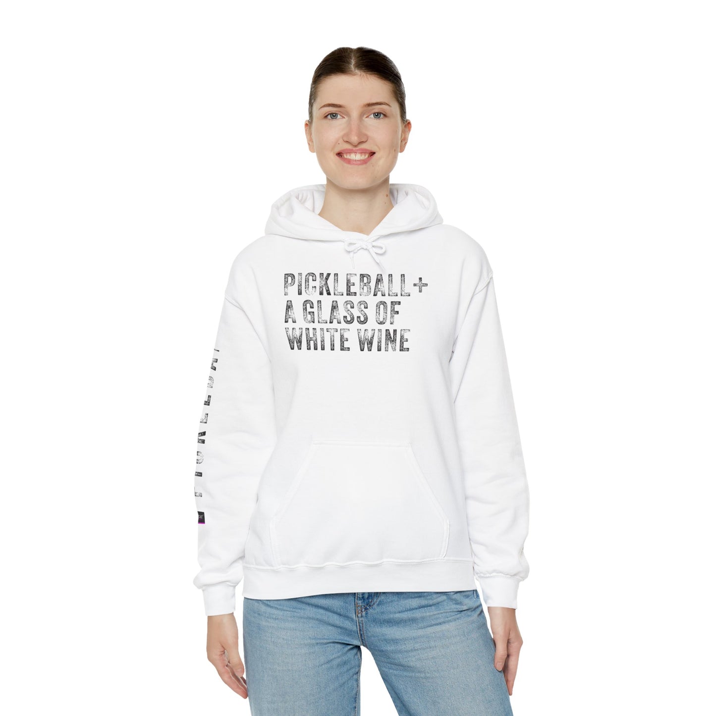 PICKLEBALL + A GLASS OF WHITE WINE, Unisex Heavy Blend™ Hooded Sweatshirt